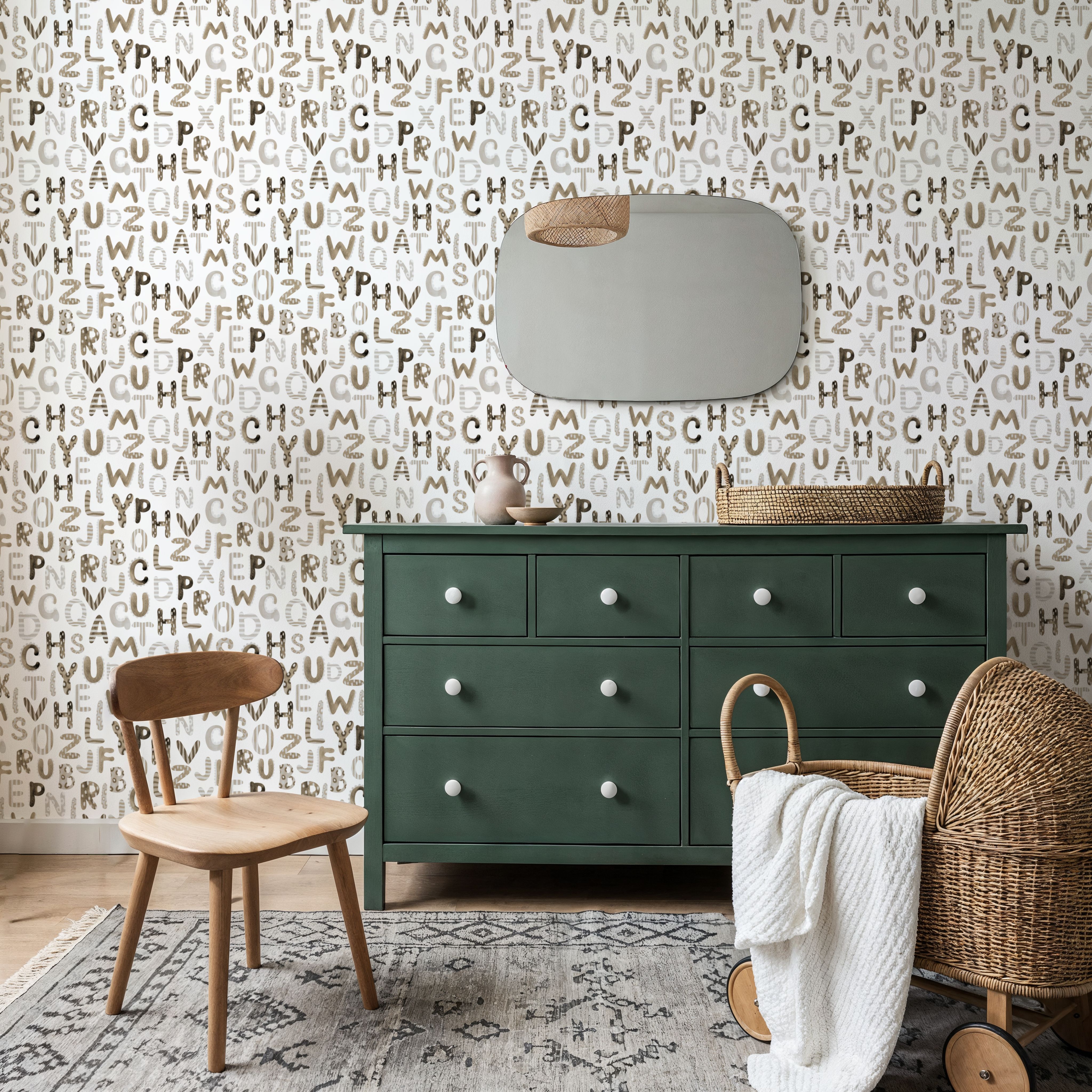 Happy Alphabet, Beige, Wallpaper