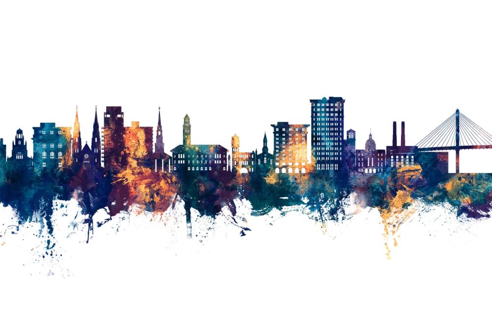 Savannah Georgia Skyline Blue & Bronze