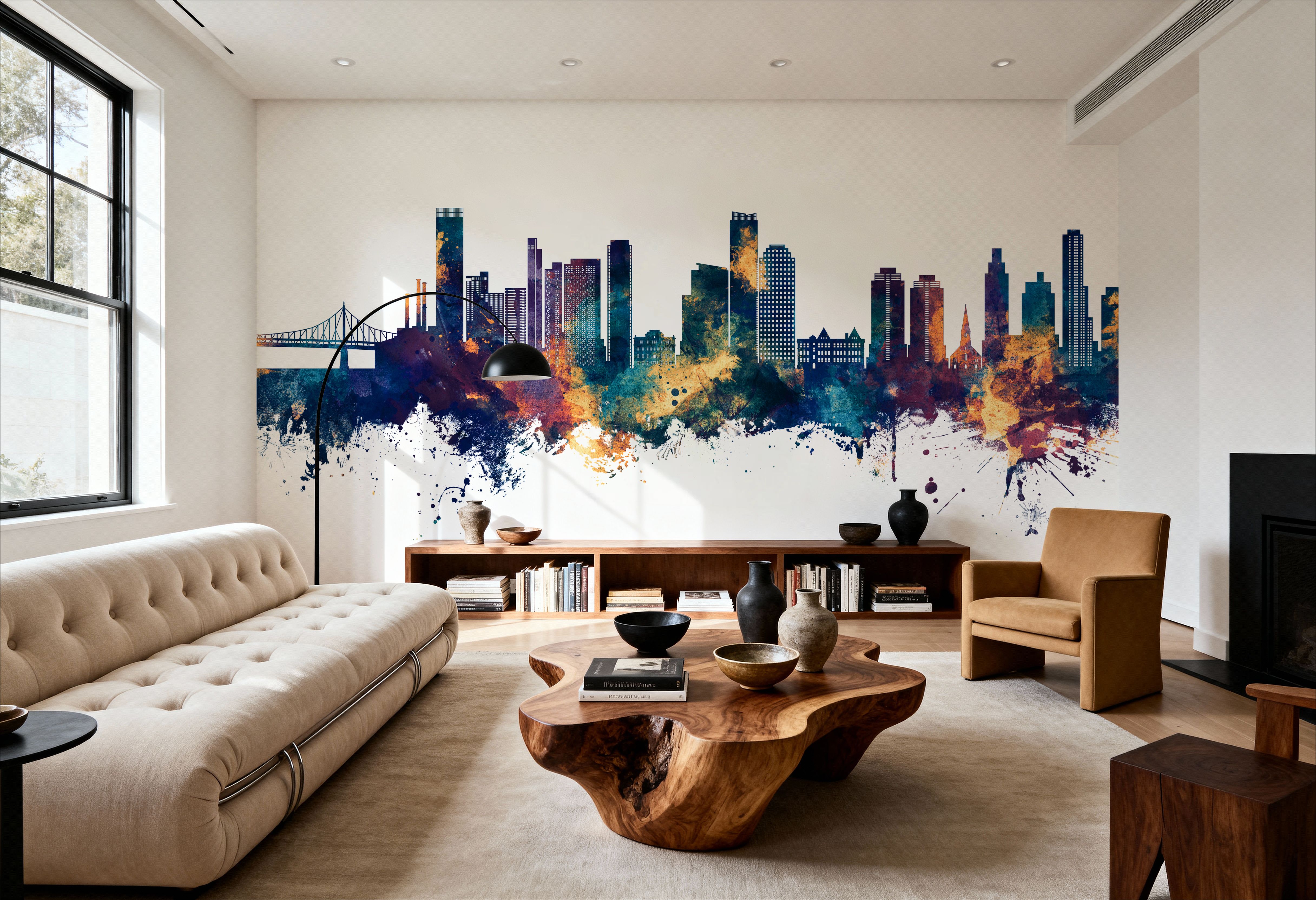 Queens New York Skyline Blue & Bronze