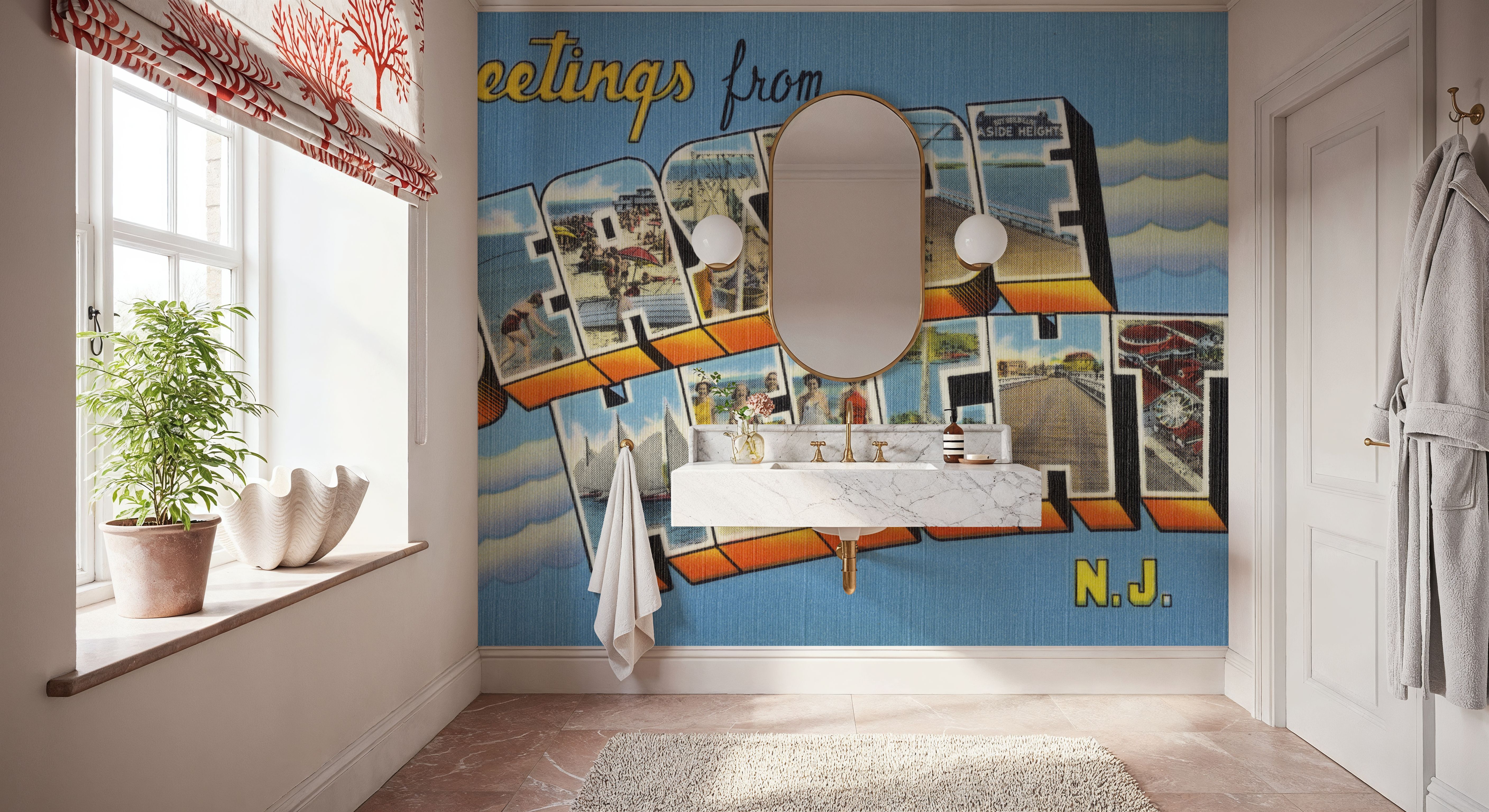 Greetings from Seaside Heights - Screenprint Postcard, Wallpaper