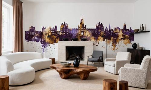 Egham England Skyline Purple & Gold