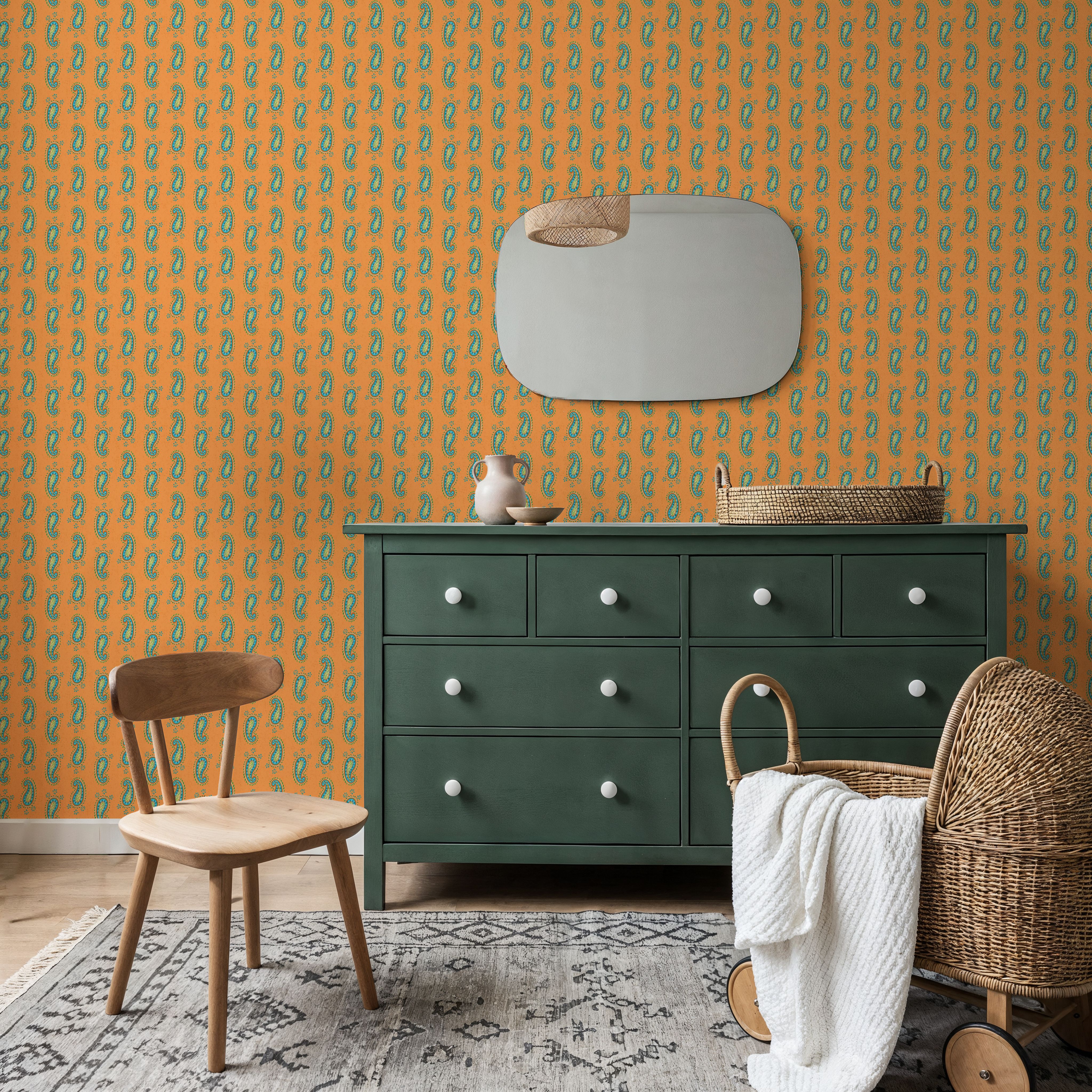 Paisley Thoughts Orange, Wallpaper