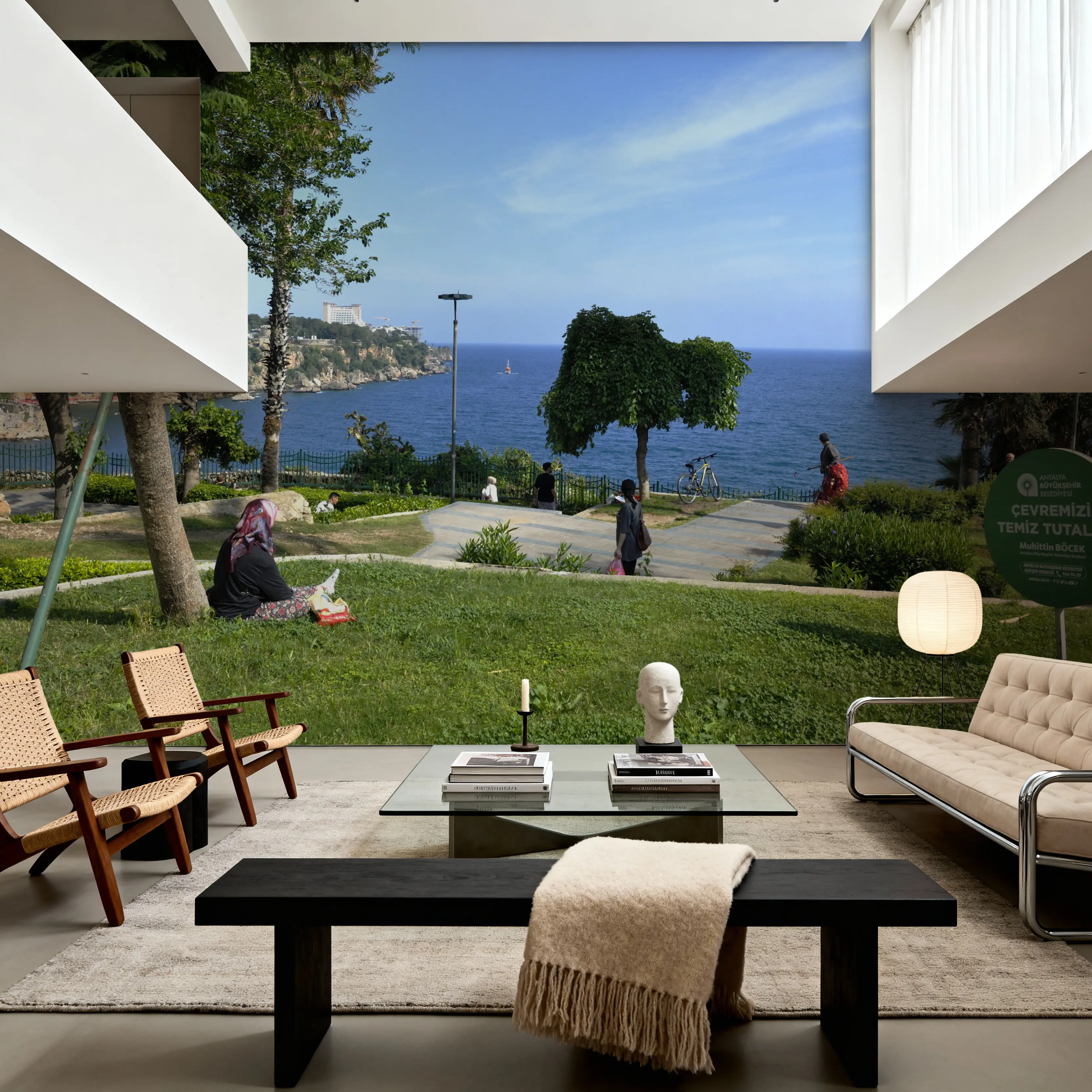 Papier Peint Panoramique - Mediterranean Coastal Viewpoint - Côtier Nature - Vert - Chambre - Wallism Belgique - Encollage au mur ou Autocollant