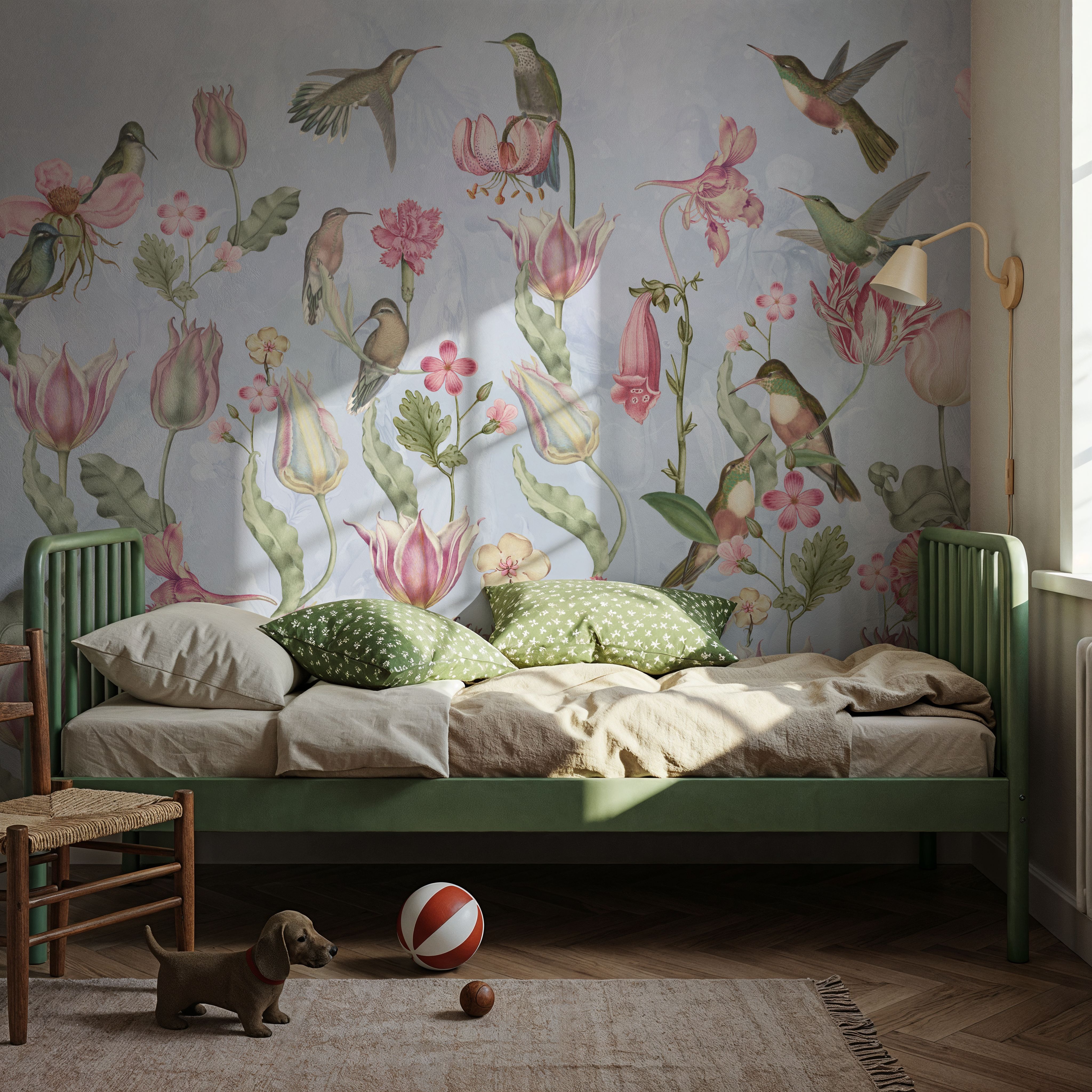 Tulips & Birds, Sky Blue