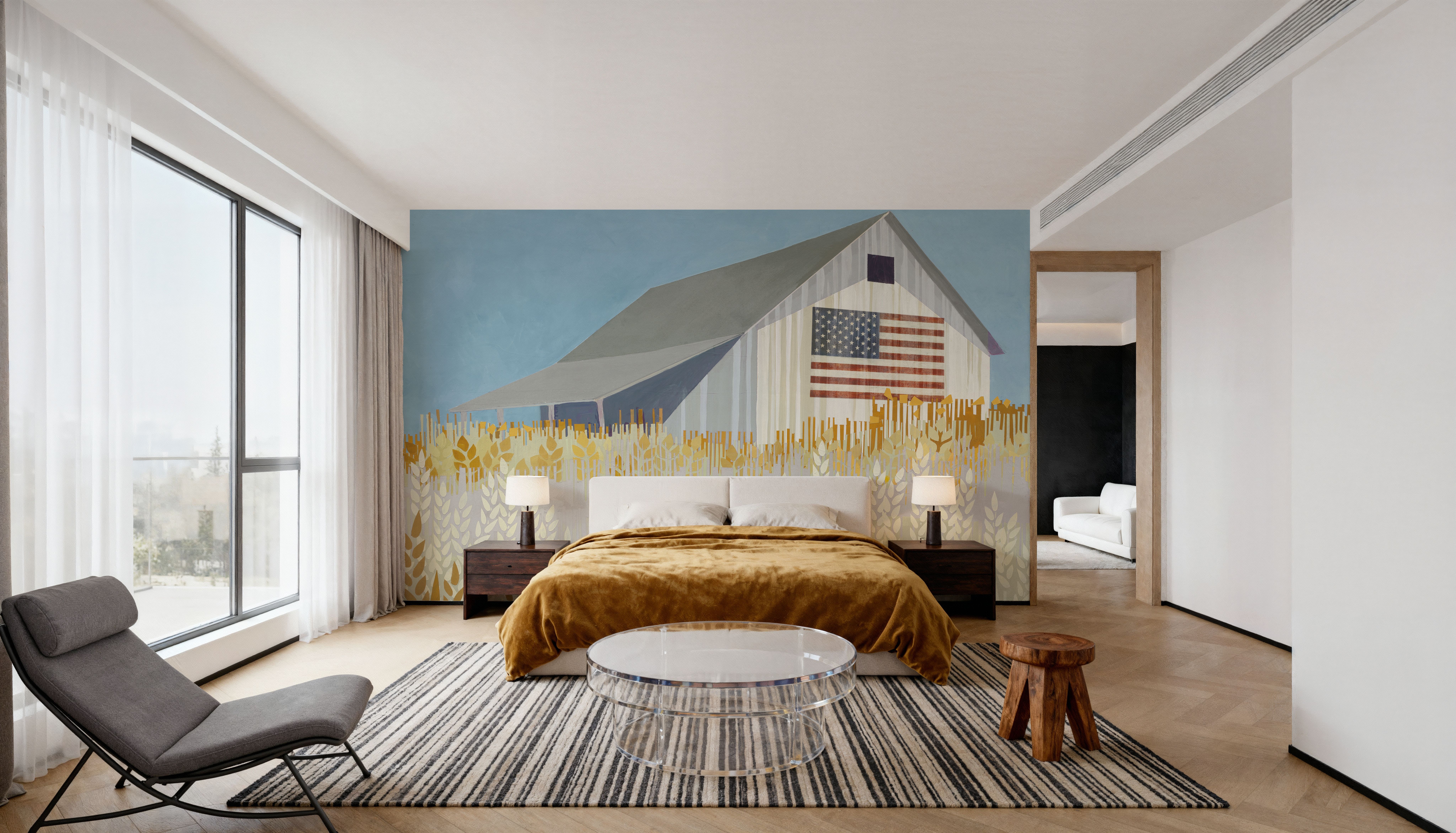 Wheat Fields Barn with Flag