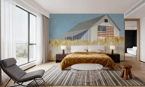 Wheat Fields Barn with Flag