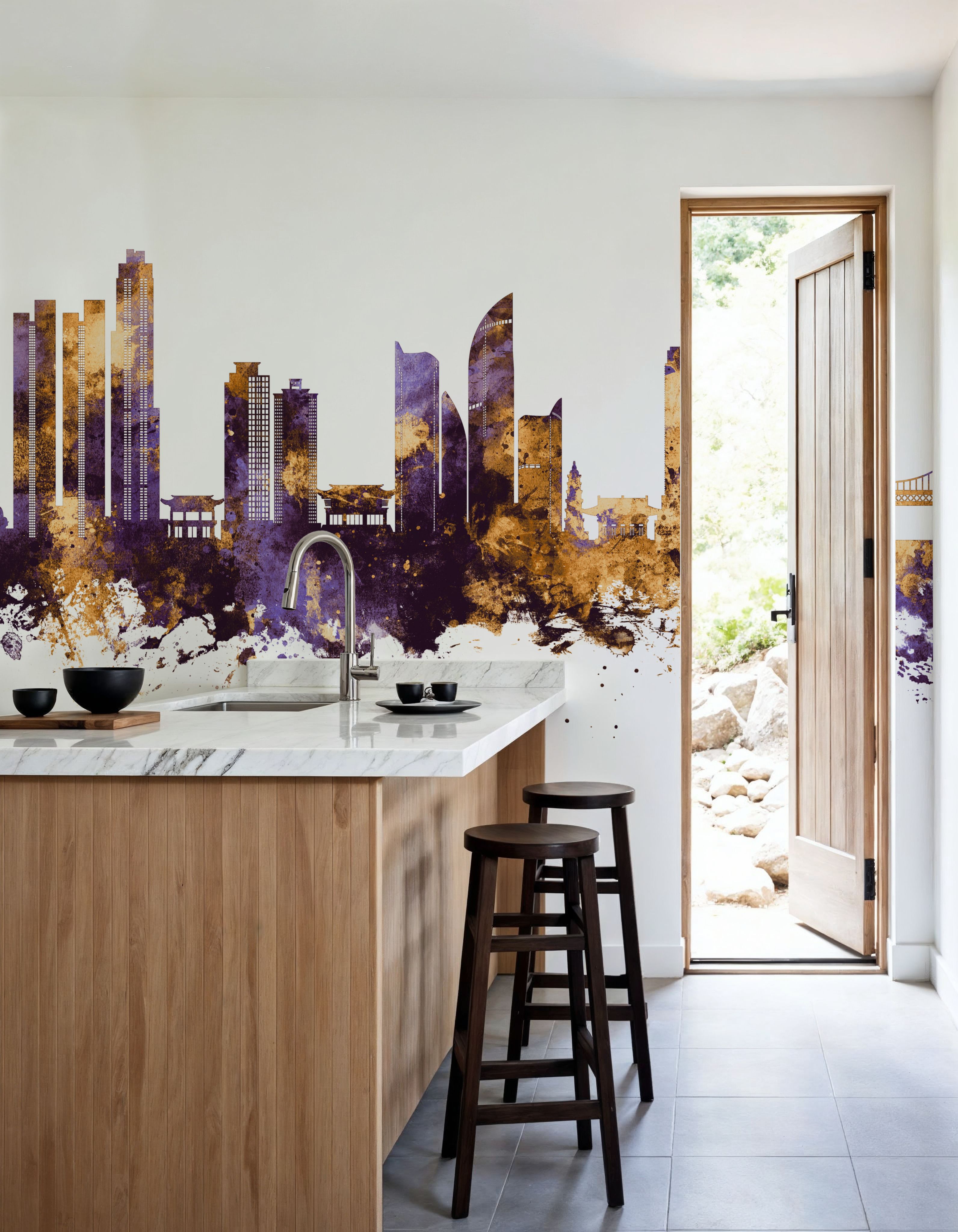 Busan South Korea Skyline Purple & Gold
