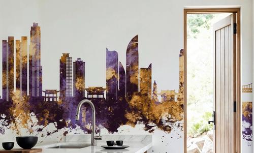 Busan South Korea Skyline Purple & Gold