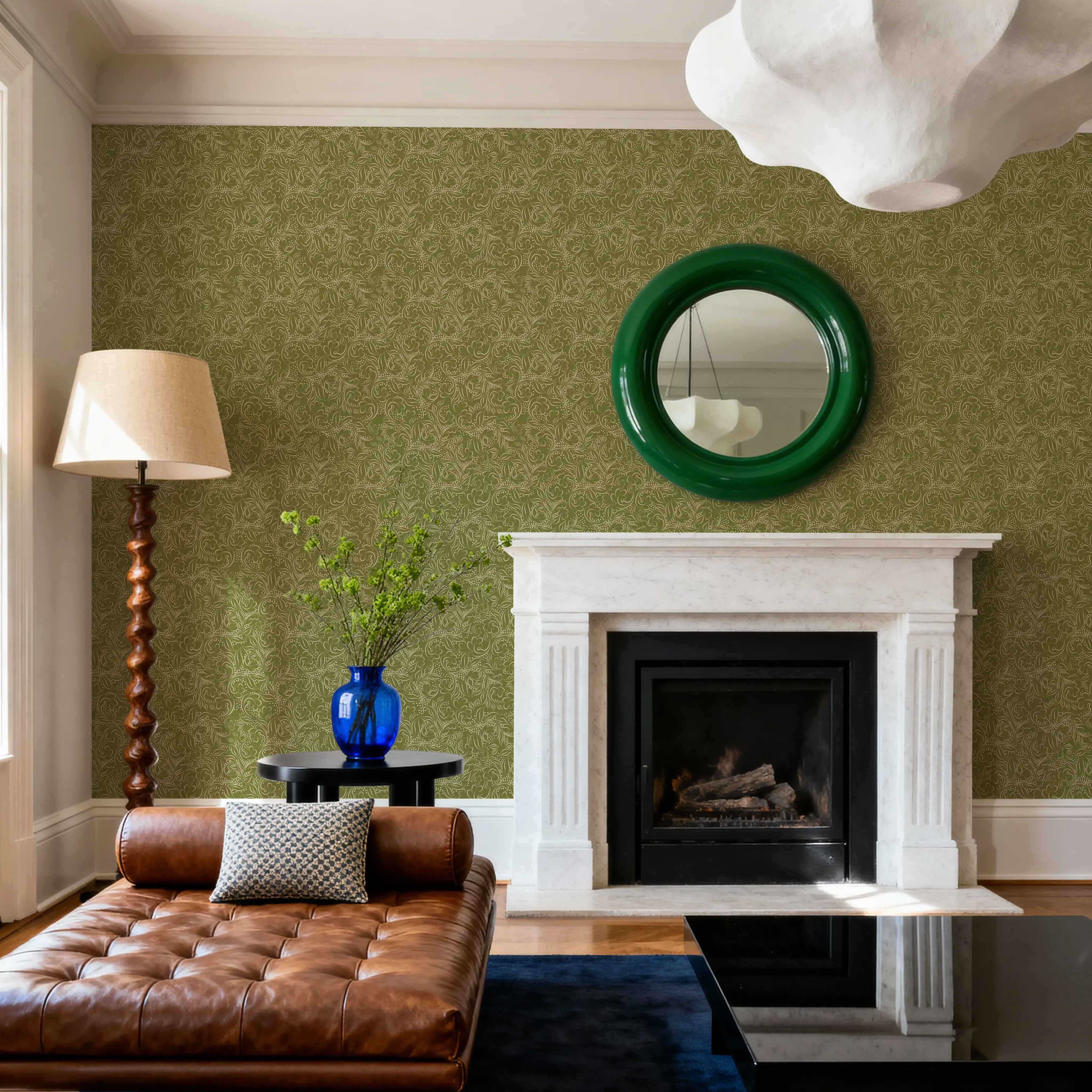Wallpaper - Catch the Breeze, Olive - Arts & Crafts Chintz - Green - Dining Room - Wallism UK - Peel & Stick or Paste-the-Wall