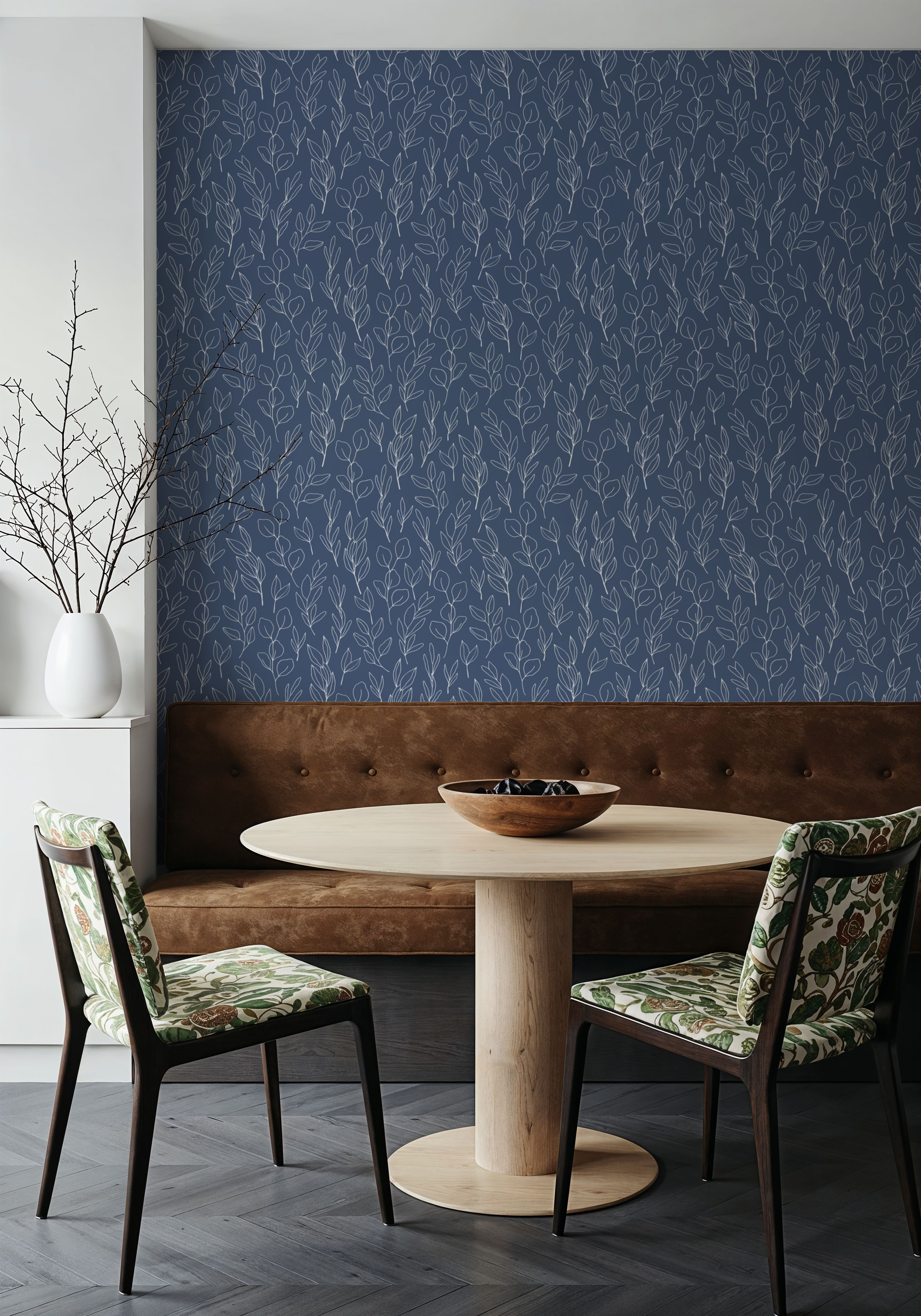 Sprigs On Blue, Wallpaper