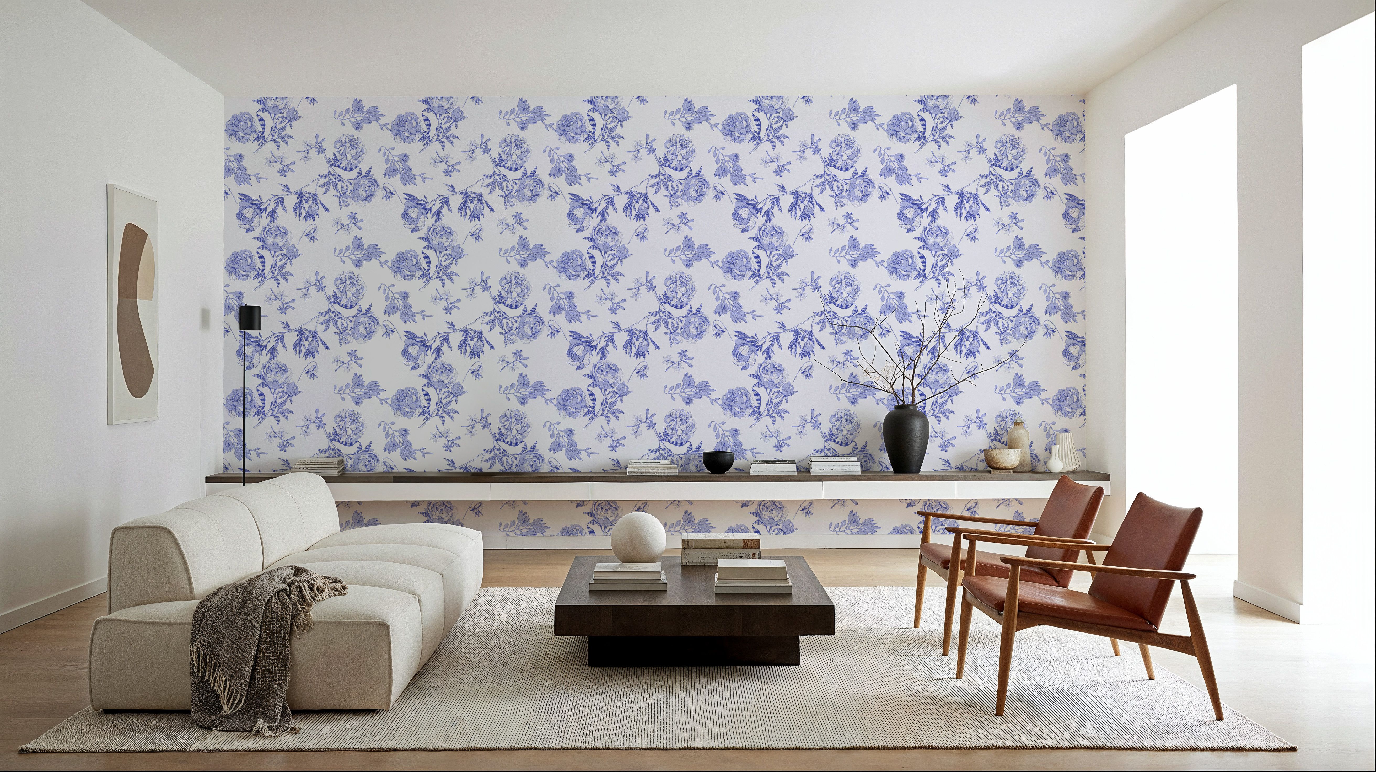 Peony Passion, Blue on White