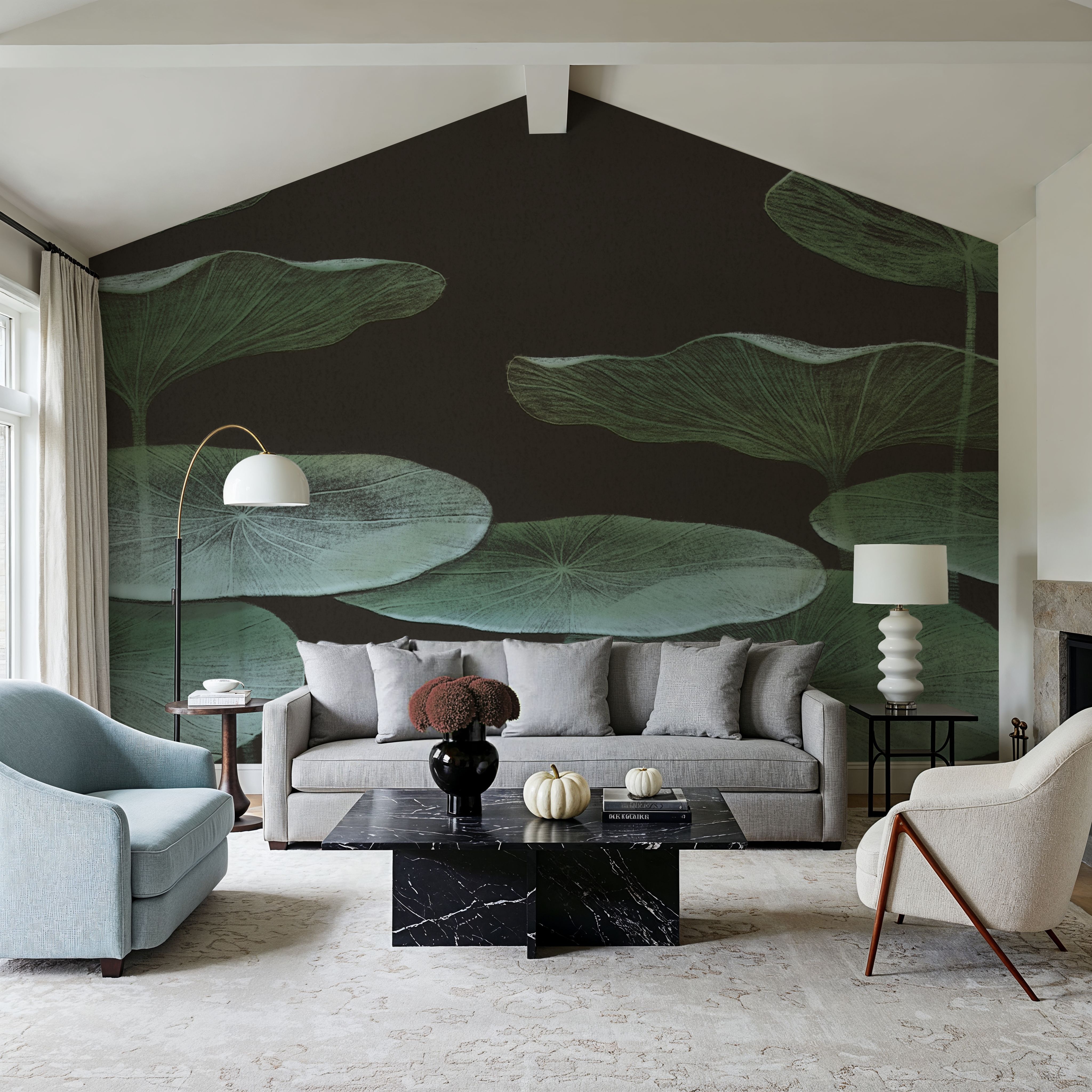 Subtle Water Lily Drawing, Black