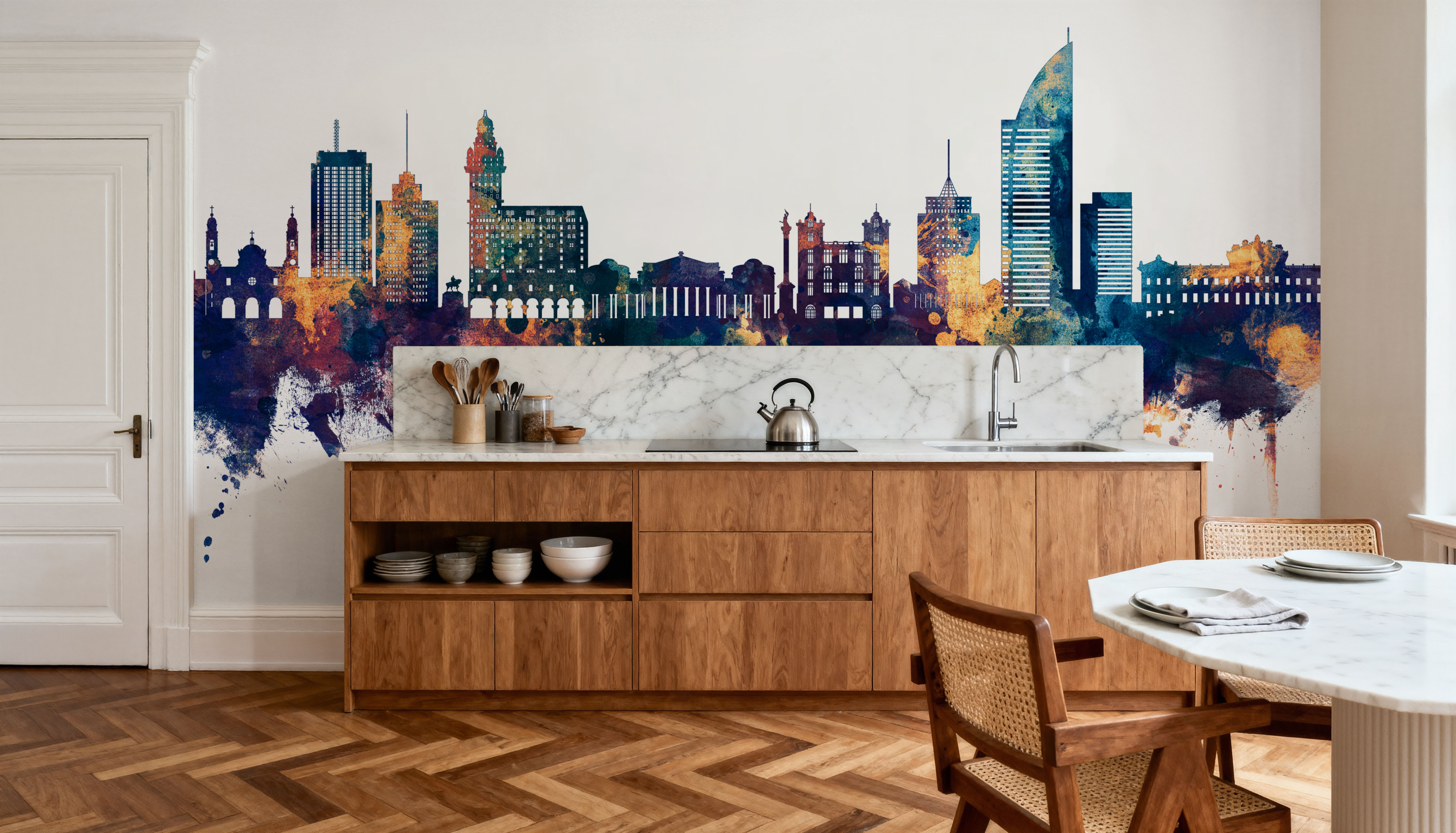 Montevideo Uruguay Skyline Blue & Bronze, Wallpaper