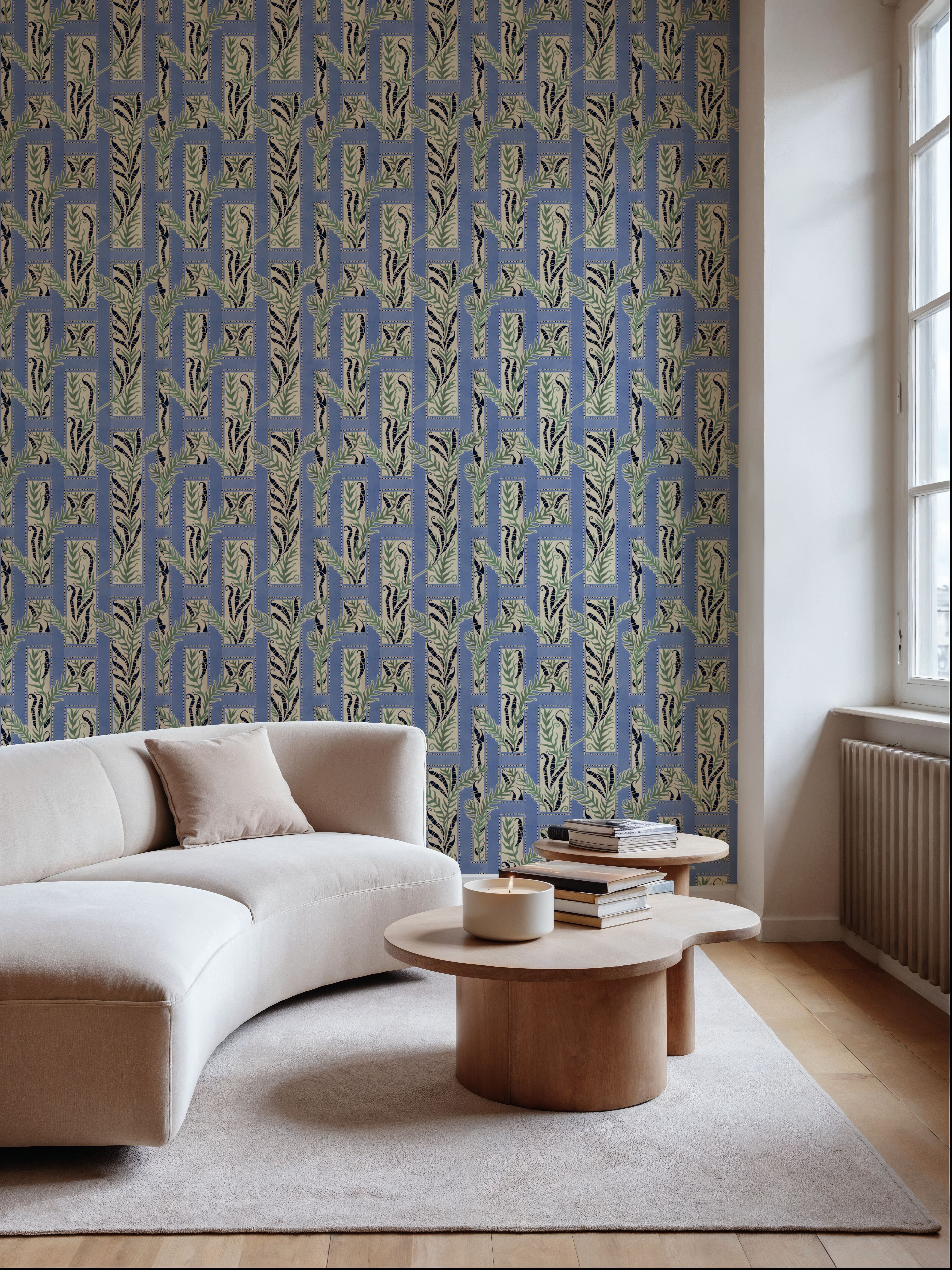 Samarkand Ferns, Periwinkle, Wallpaper