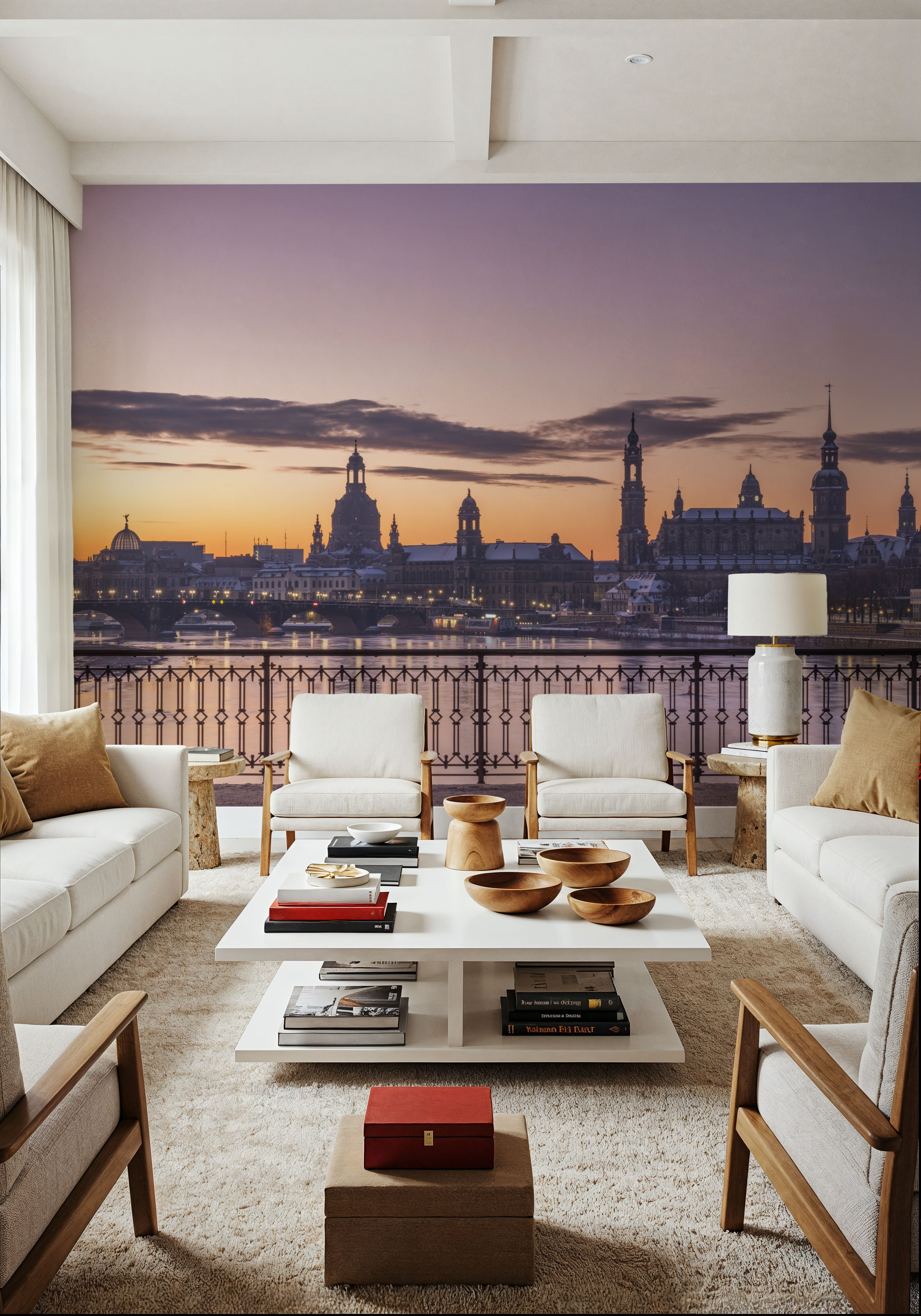 Wall Mural - Riverside Twilight - Architecture Skies mural wallpaper - Offices - Wallism US - Premium, Textured or Peel & Stick