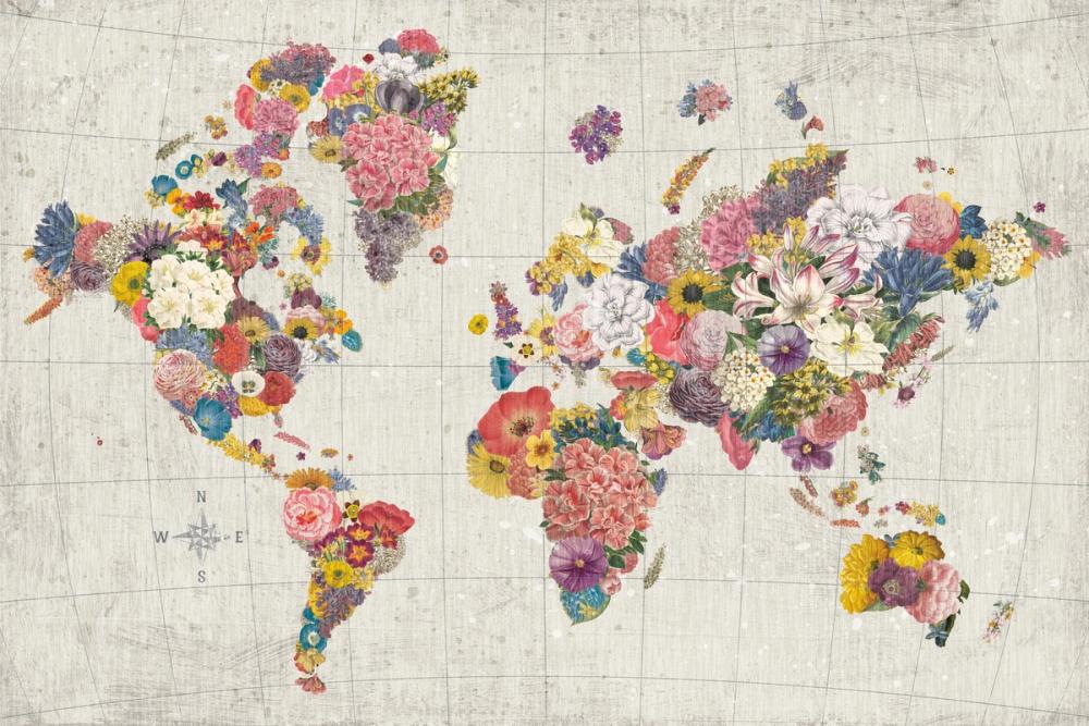 Botanical Floral Map Gray No Words