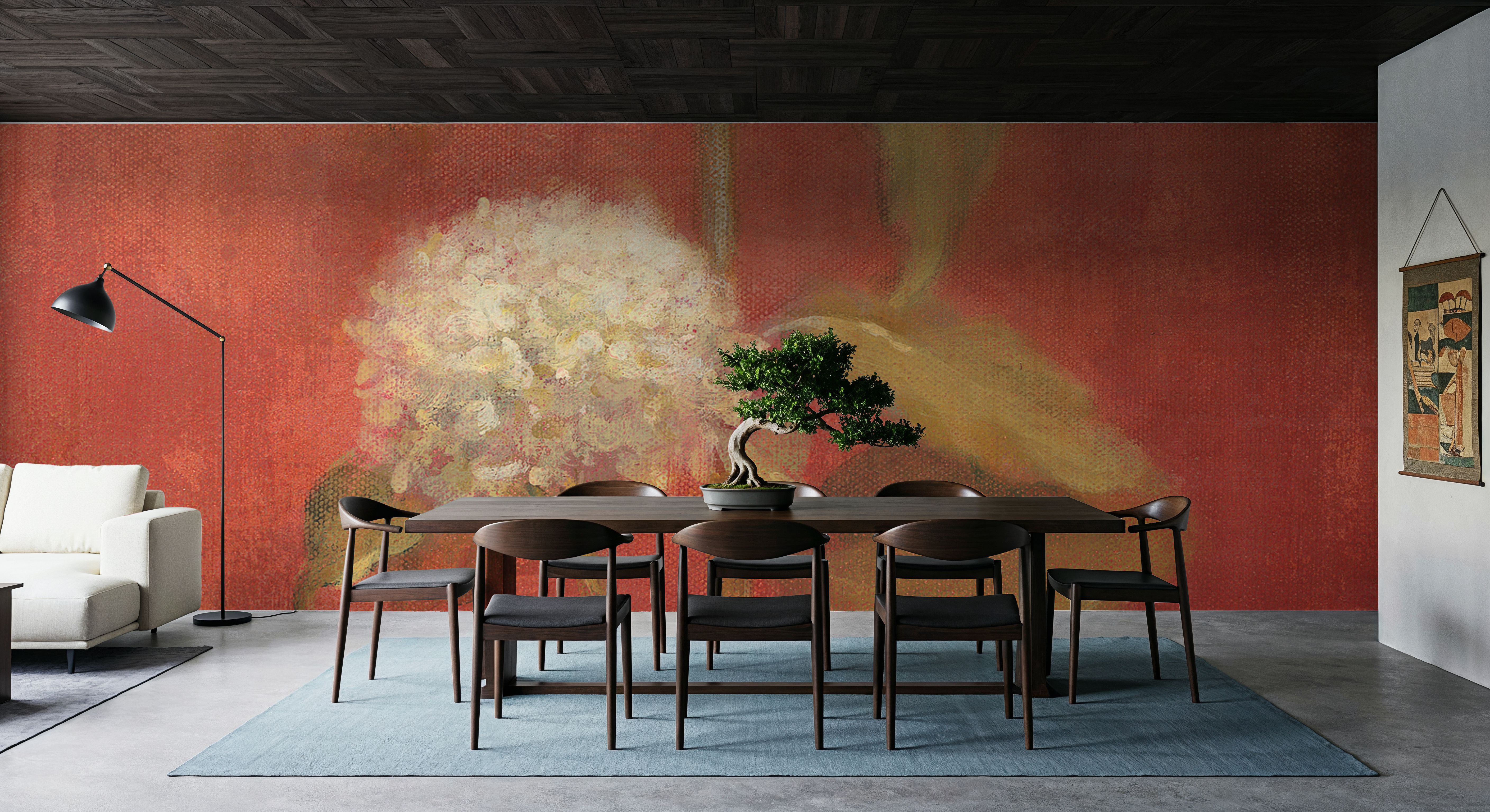 White Hydrangea on Red