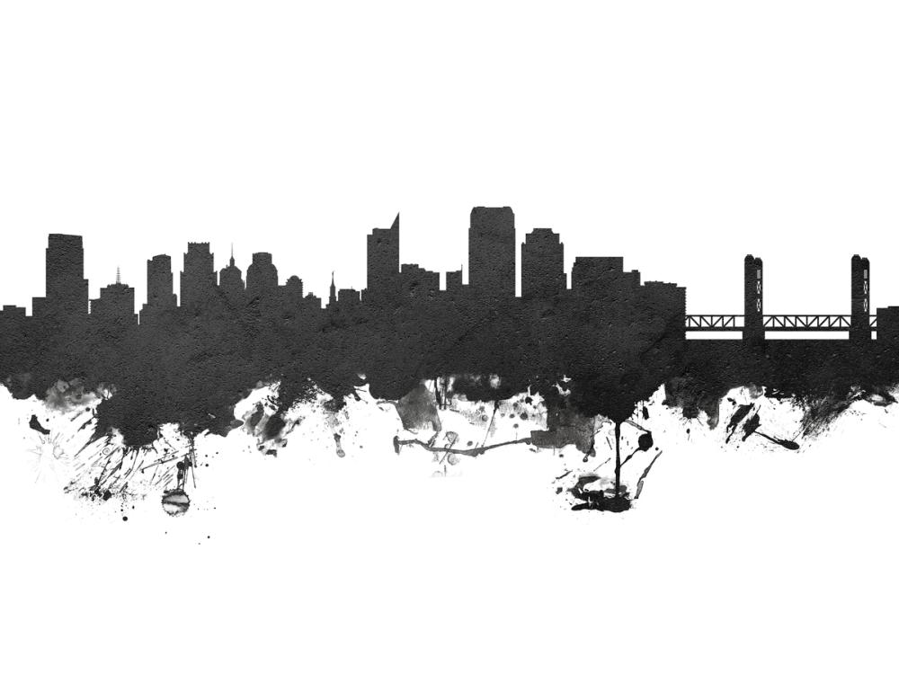 Sacramento California Skyline Black & White