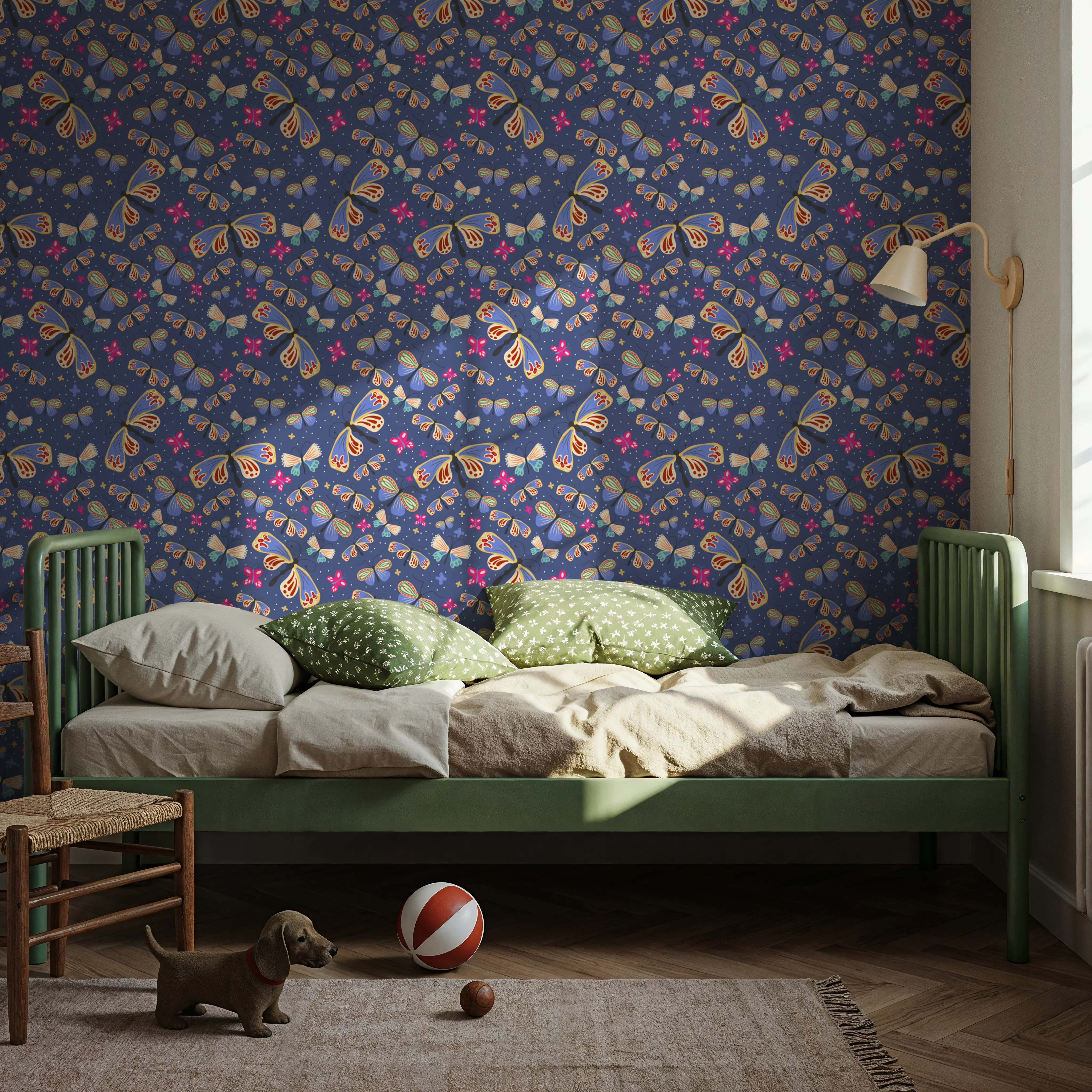 Wallpaper - Butterfly Crowd, Blue - Graphics Animals - Blue - Kids' Room - Wallism UK - Peel & Stick or Paste-the-Wall
