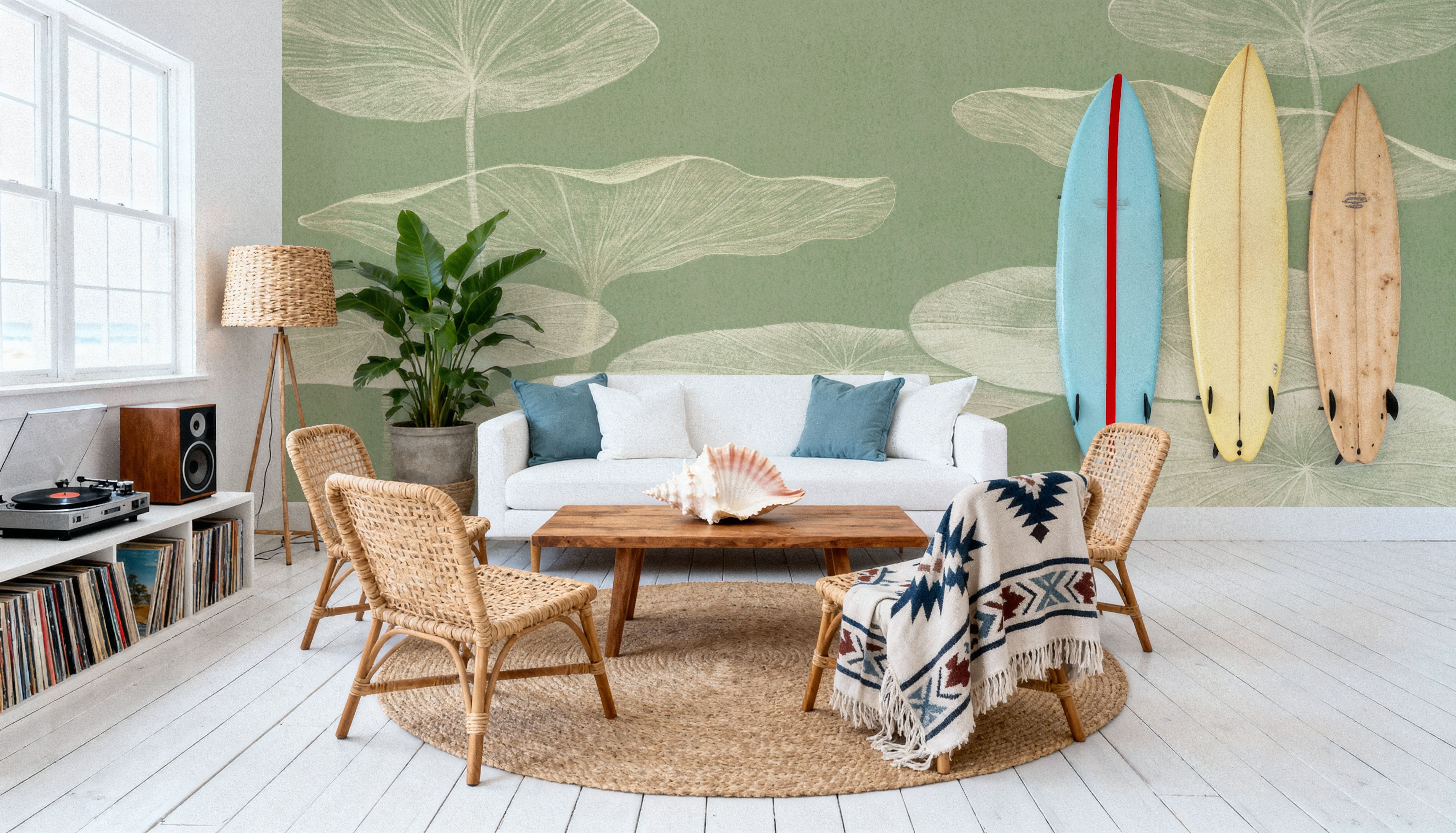 Subtle Water Lily Drawing, Light Green