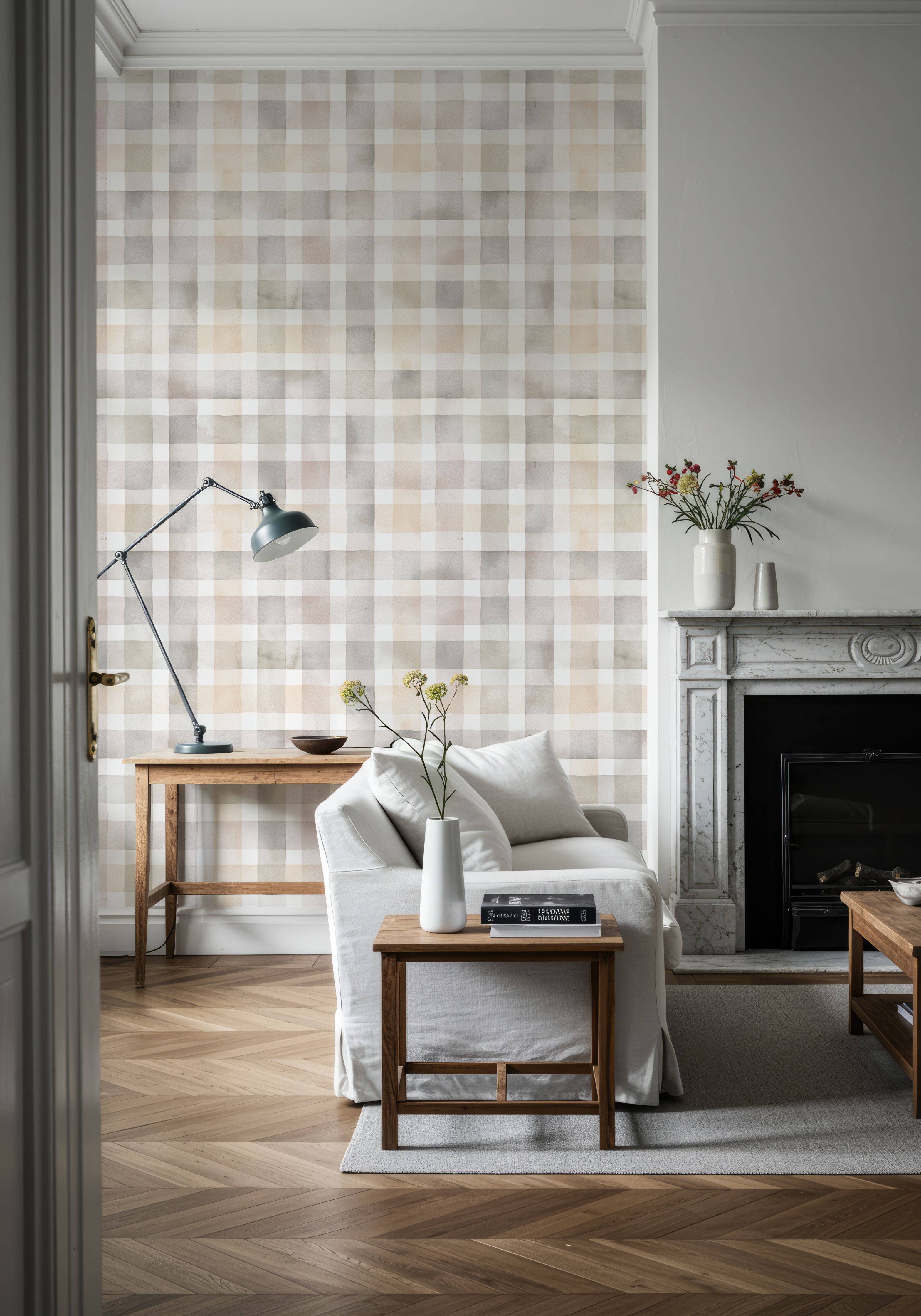 Checkered Watercolor, Beige