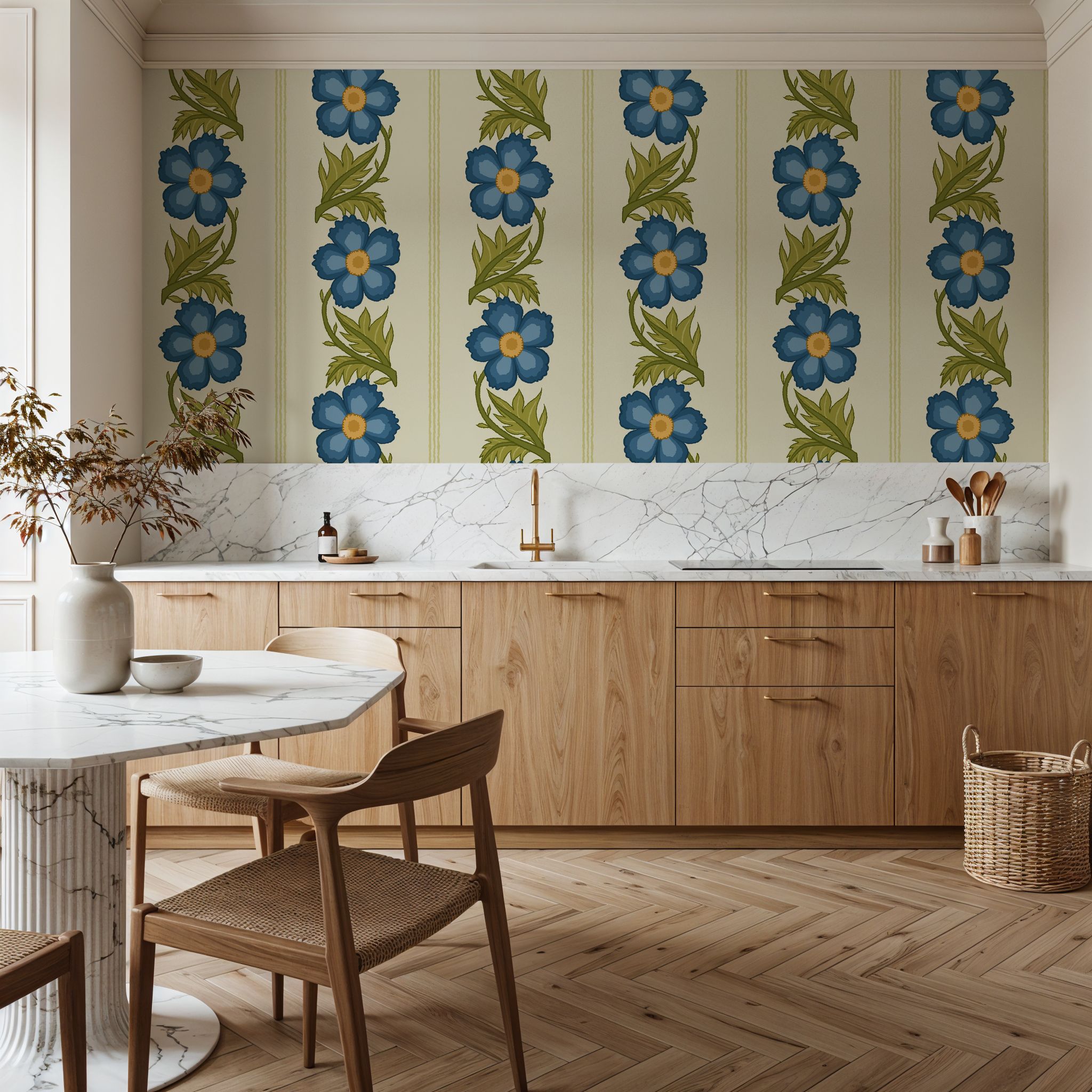Floral Stripe, Blue