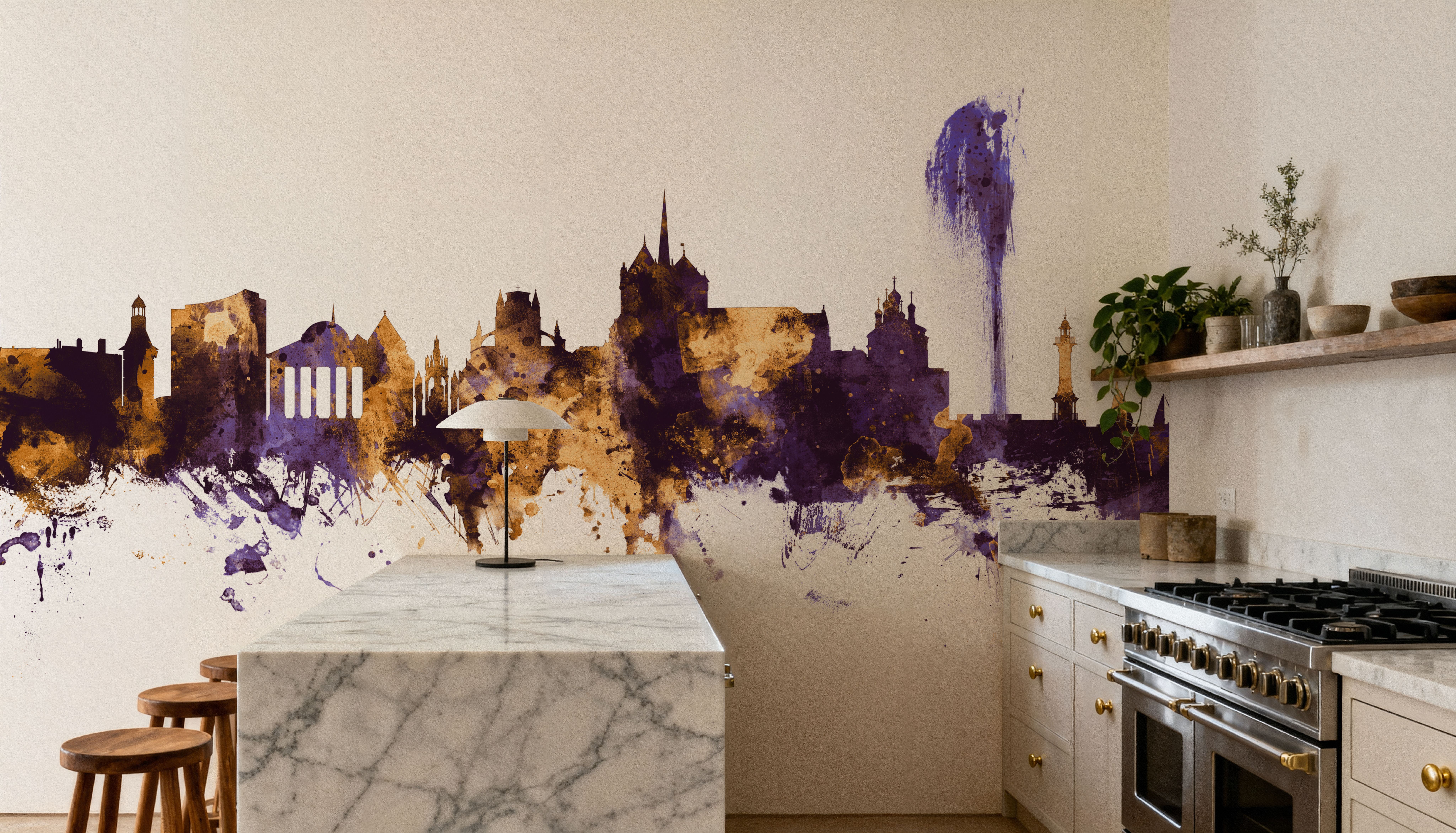 Geneva Switzerland Skyline Purple & Gold 