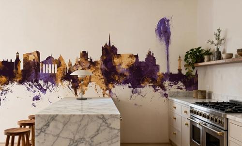 Geneva Switzerland Skyline Purple & Gold