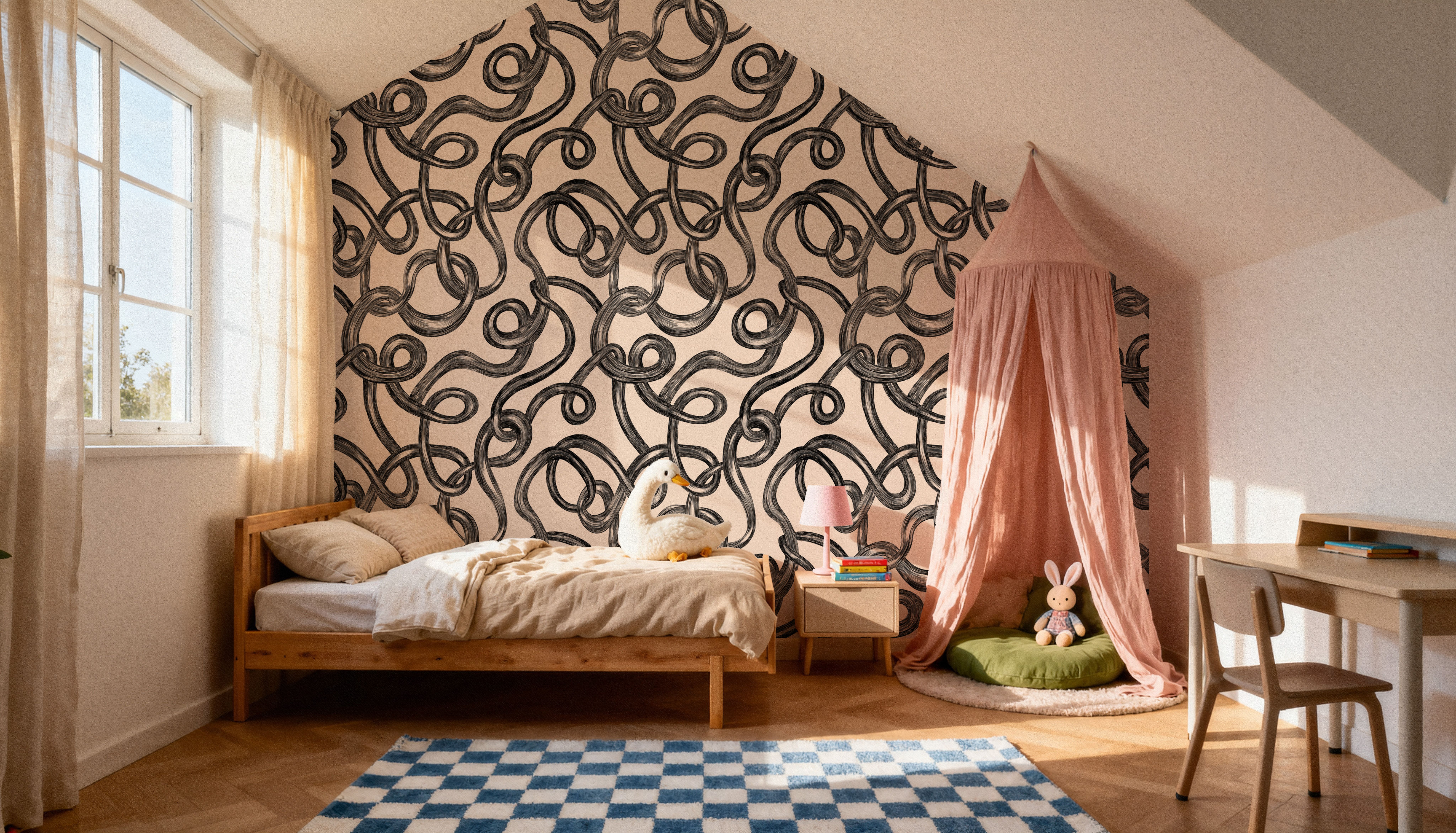 Swirl, Black on Ivory