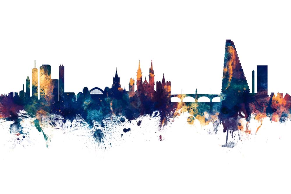 Basel Switzerland Skyline Blue & Bronze