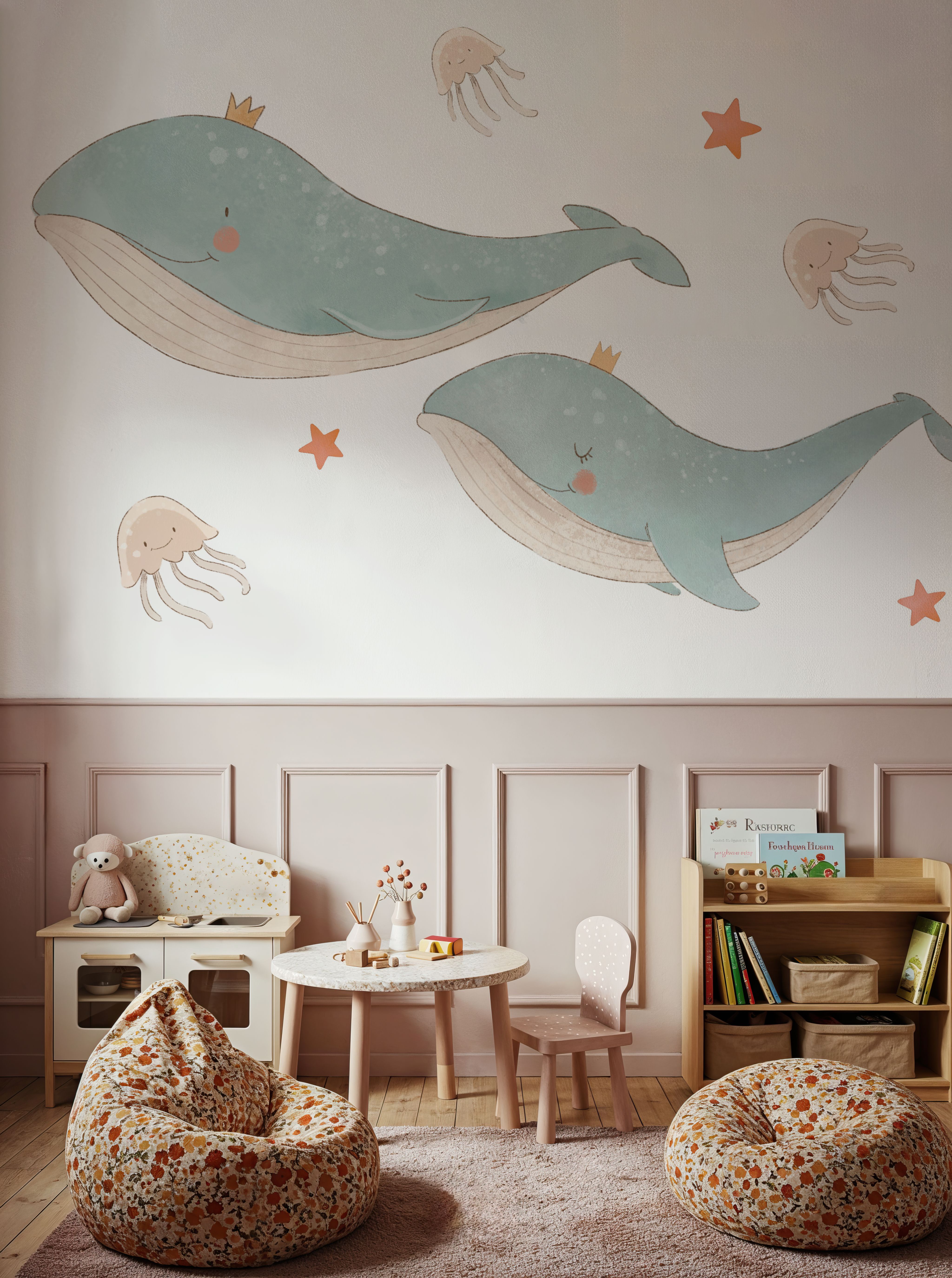 Cute Whales, Jellyfish & Stars Illustration