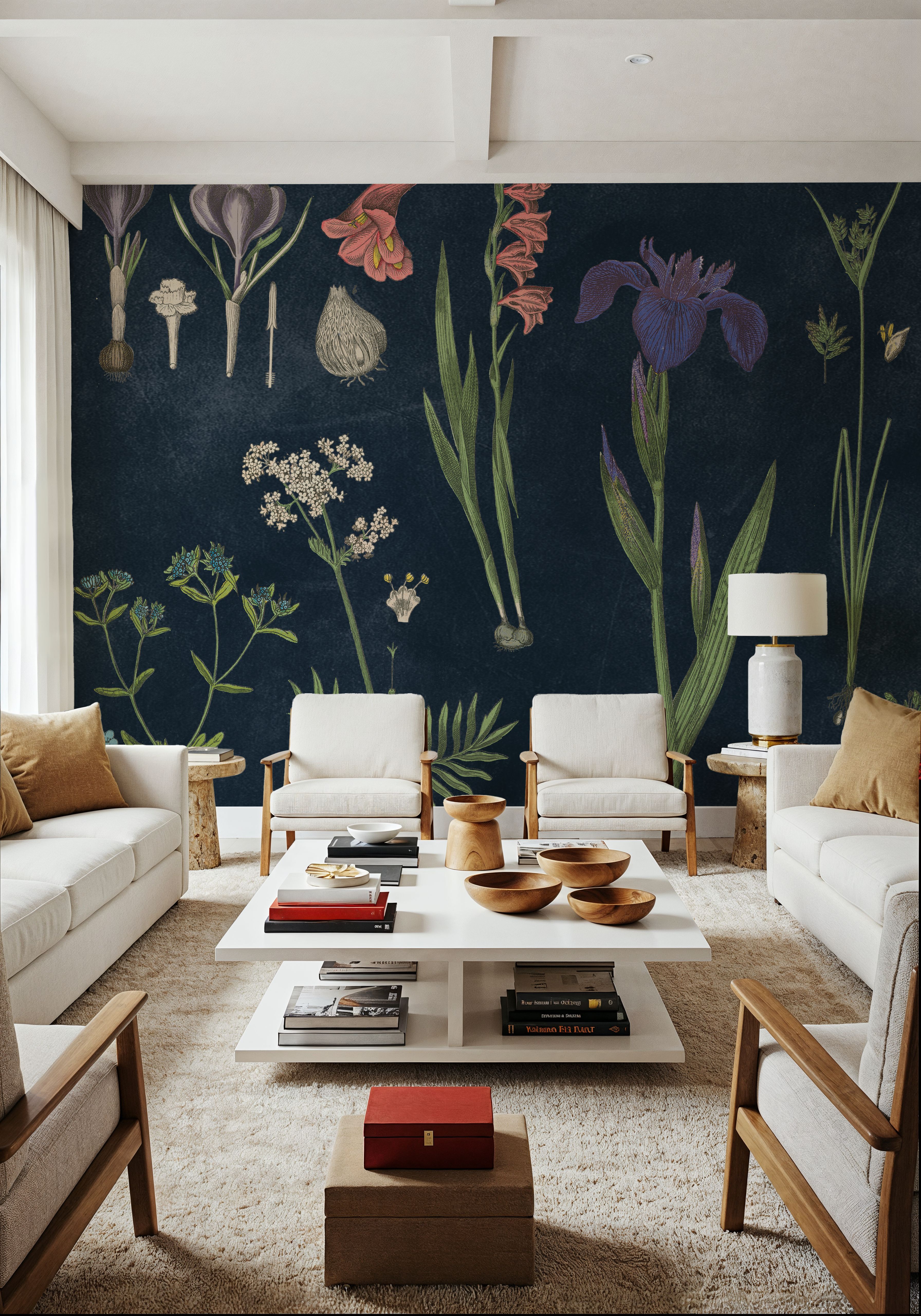 Botanical Floral Chart II Dark Blue
