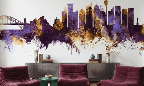 Sydney Australia Skyline Purple & Gold
