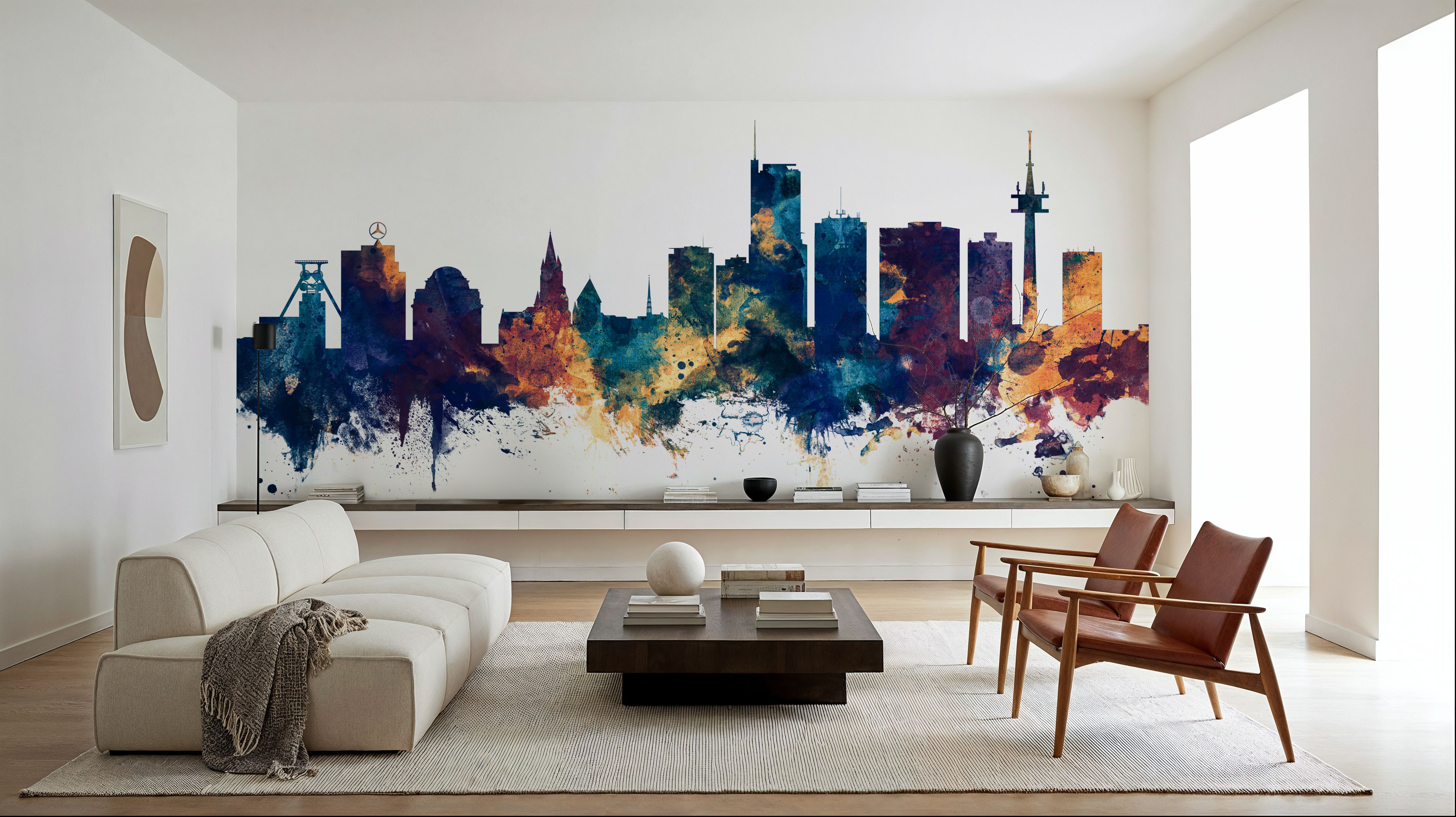 Essen Germany Skyline Blue & Bronze, Wallpaper