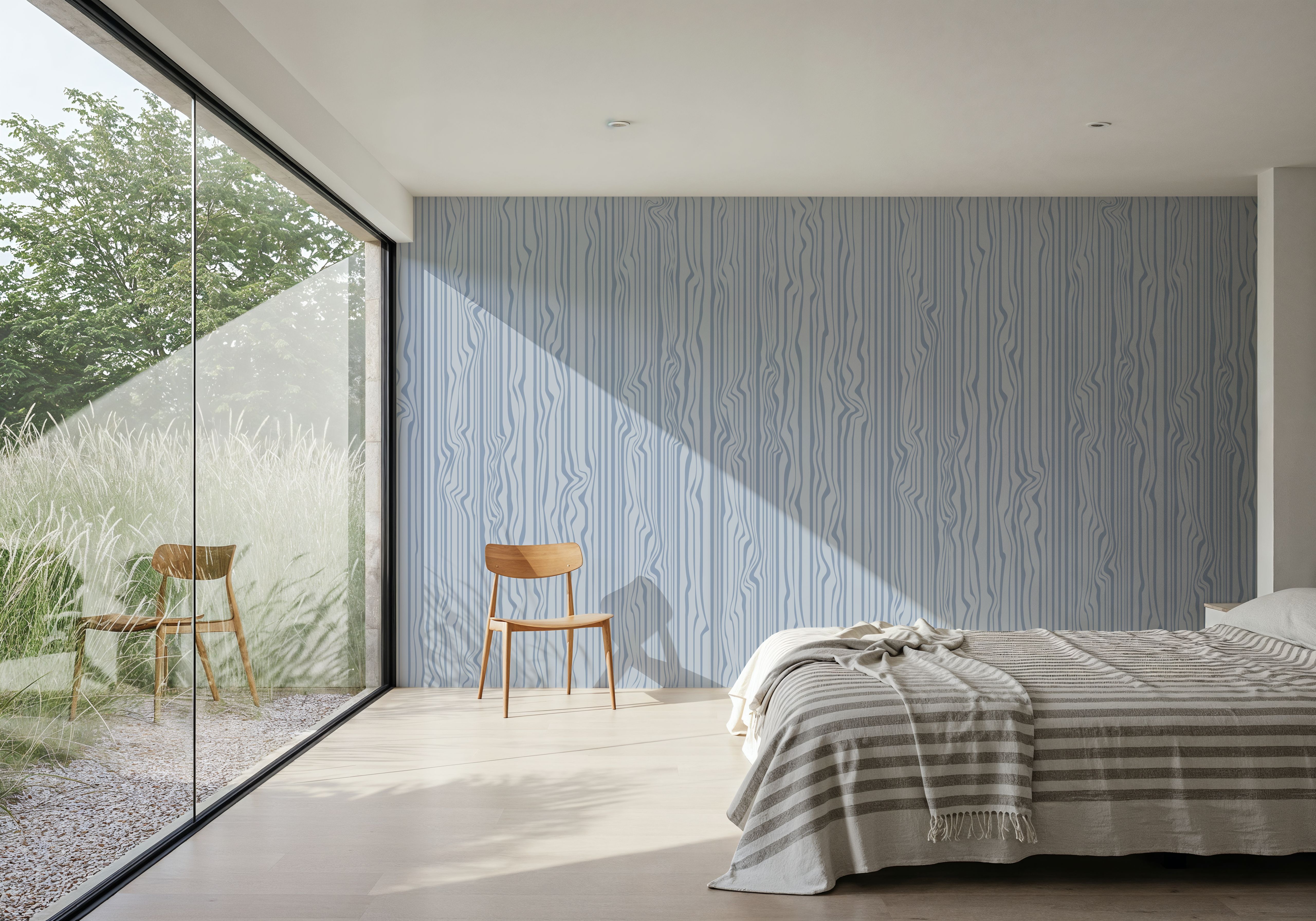 Veneer Lines, Blue, Wallpaper