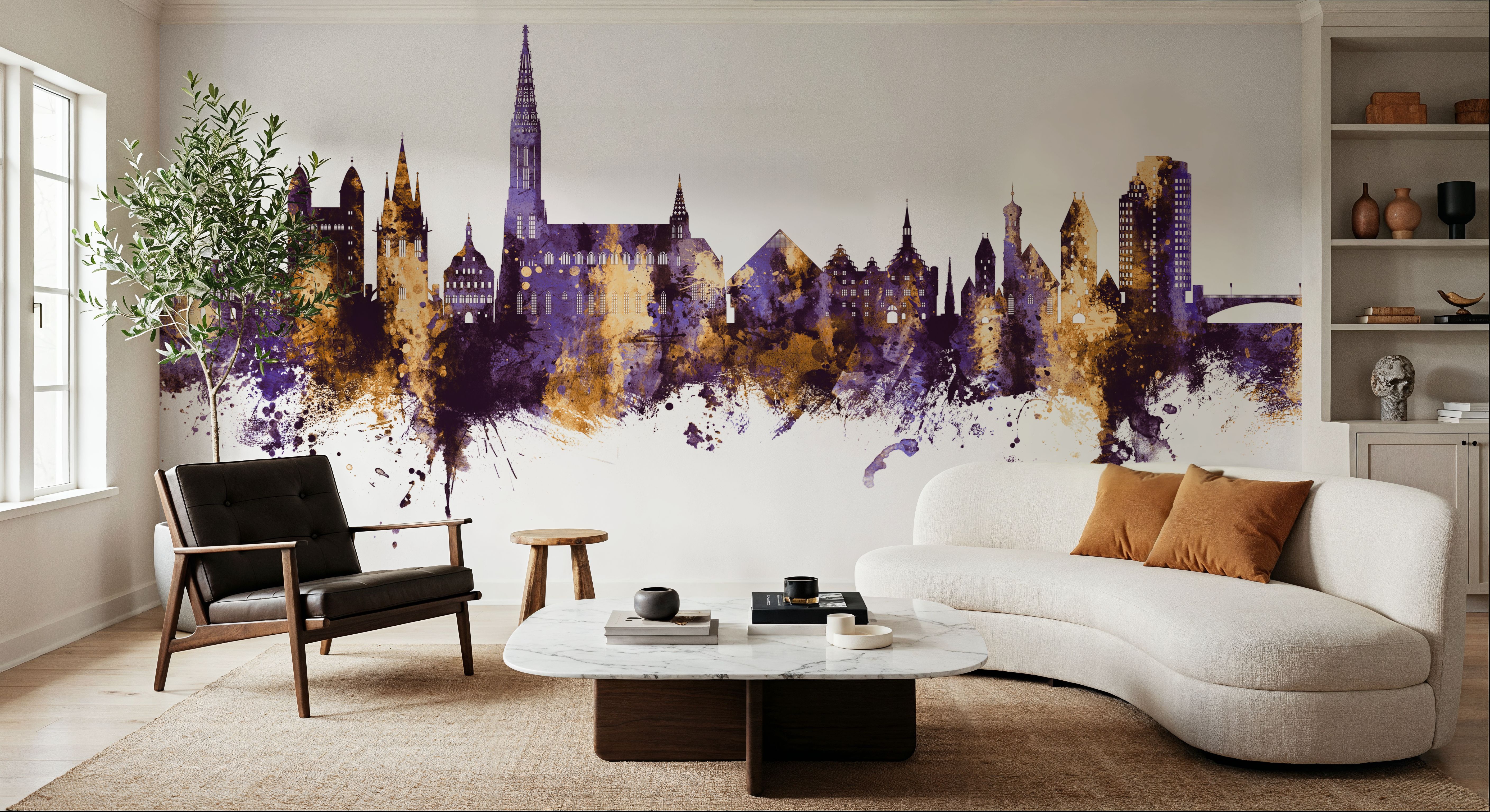Ulm Germany Skyline Purple & Gold