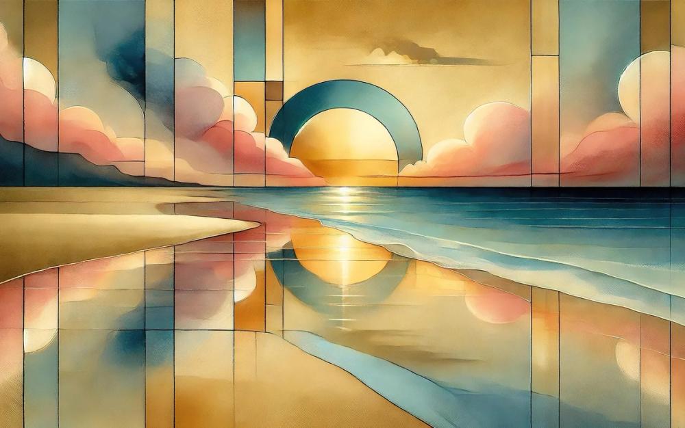 Golden Sunset Vista in Art Deco