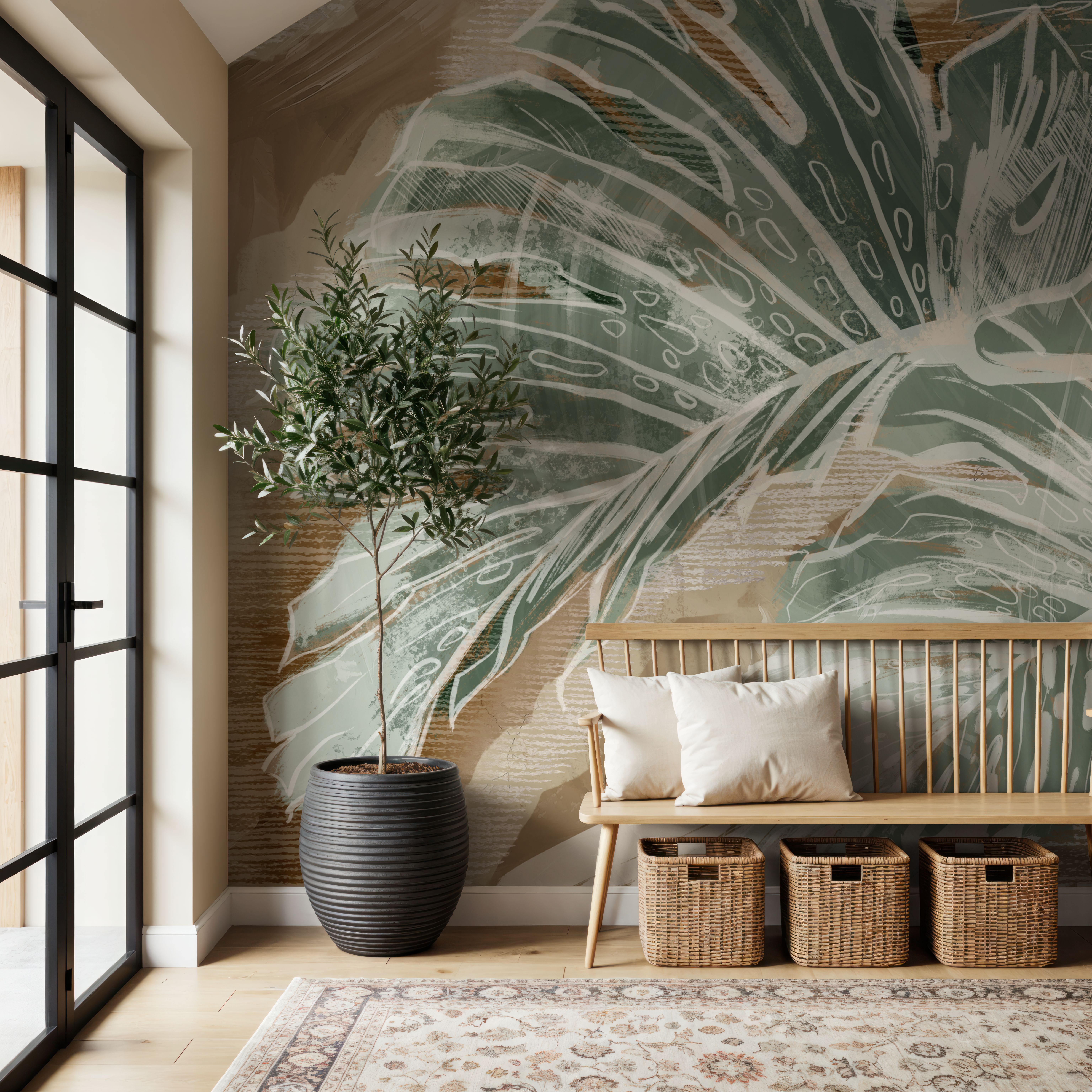 Wall Mural - High Grunge Leaves - Abstract Foliage mural wallpaper - Green - Bedroom - Wallism US - Premium, Textured or Peel & Stick