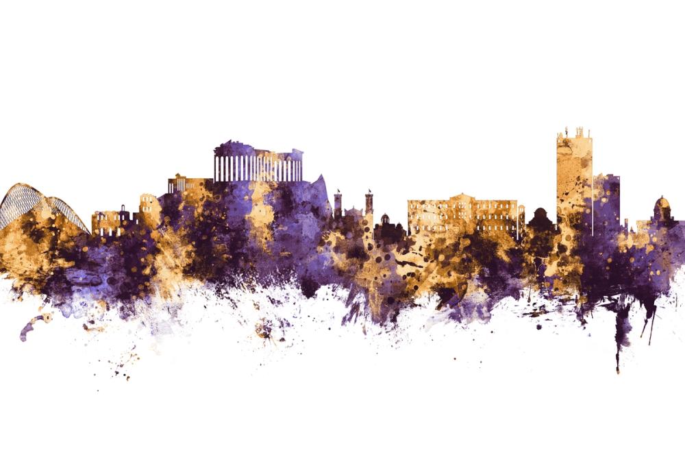 Athens Greece Skyline Purple & Gold