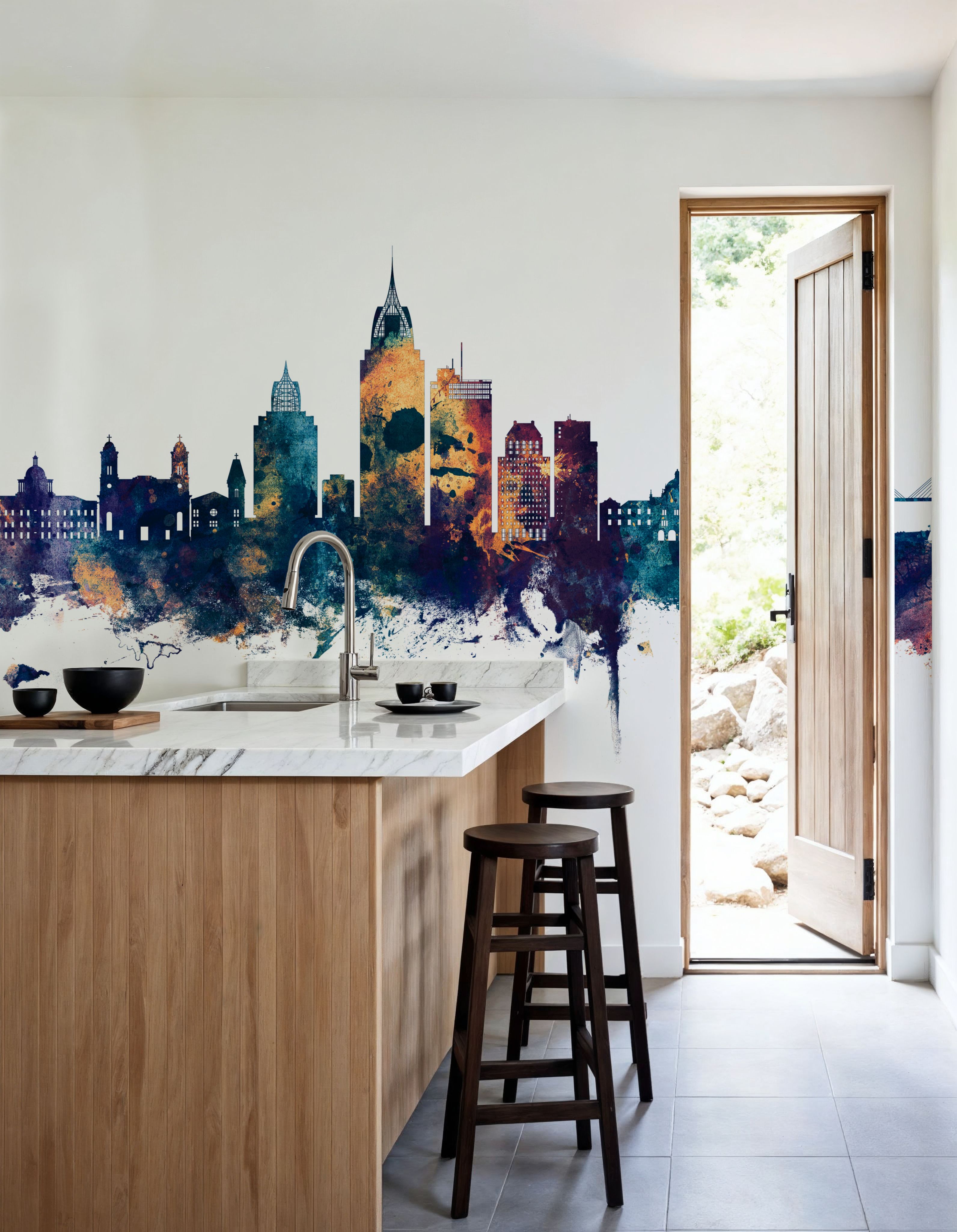 Mobile Alabama Skyline Blue & Bronze