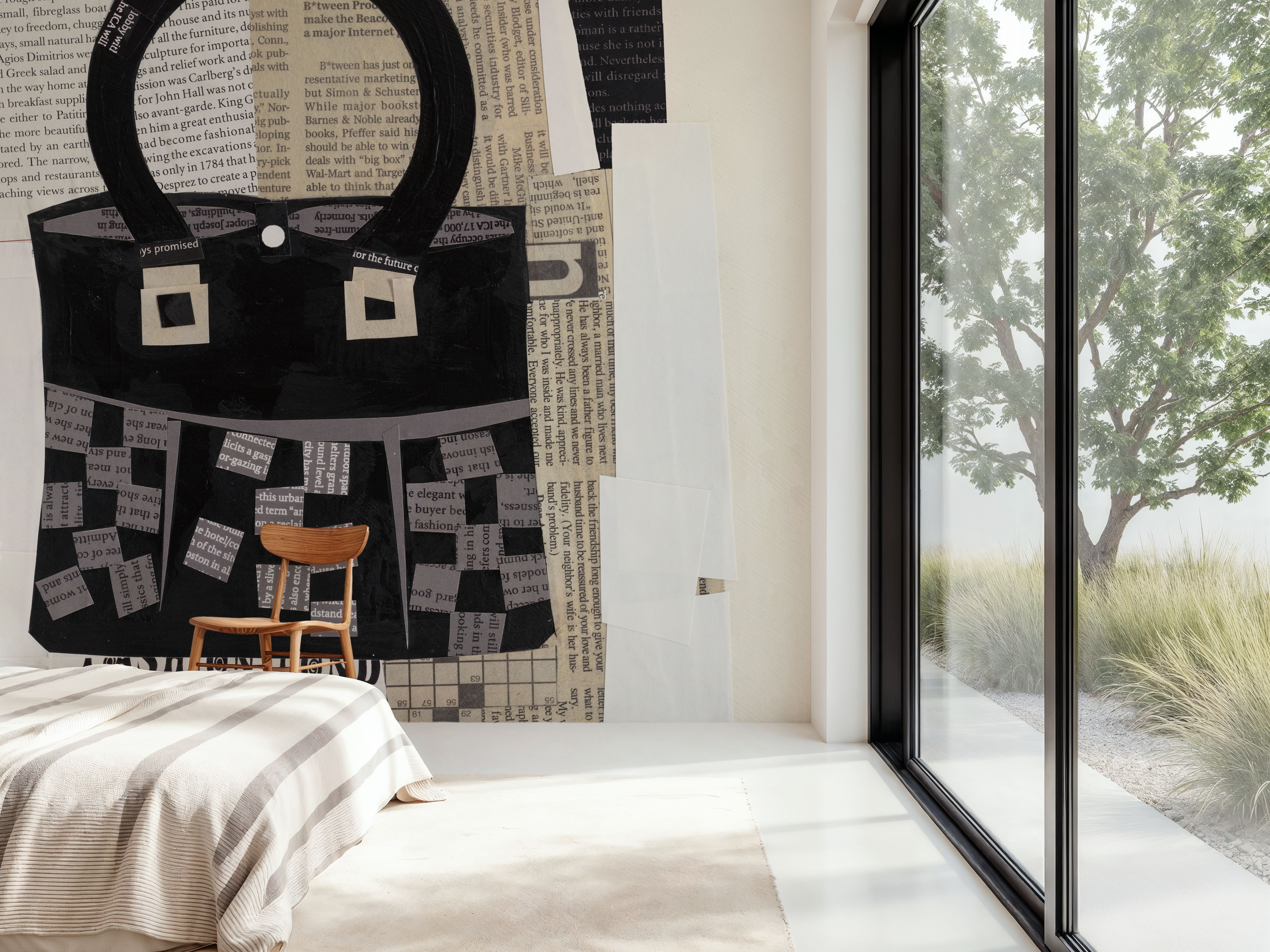 Wall Mural - Paper Bag III - Contemporary Fashion mural wallpaper - Gray - Bedroom - Wallism US - Premium, Textured or Peel & Stick