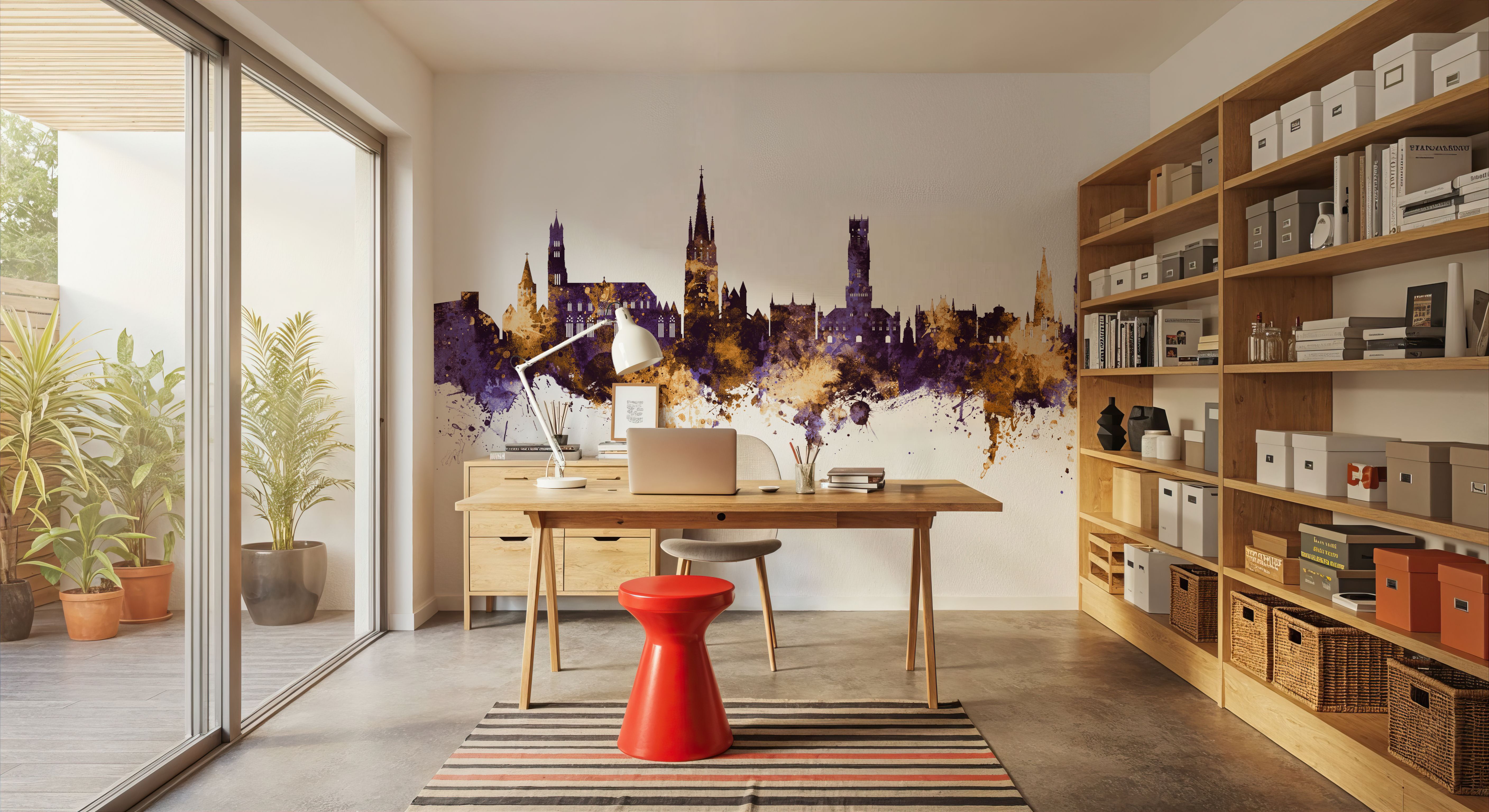 Bruges Belgium Skyline Purple & Gold