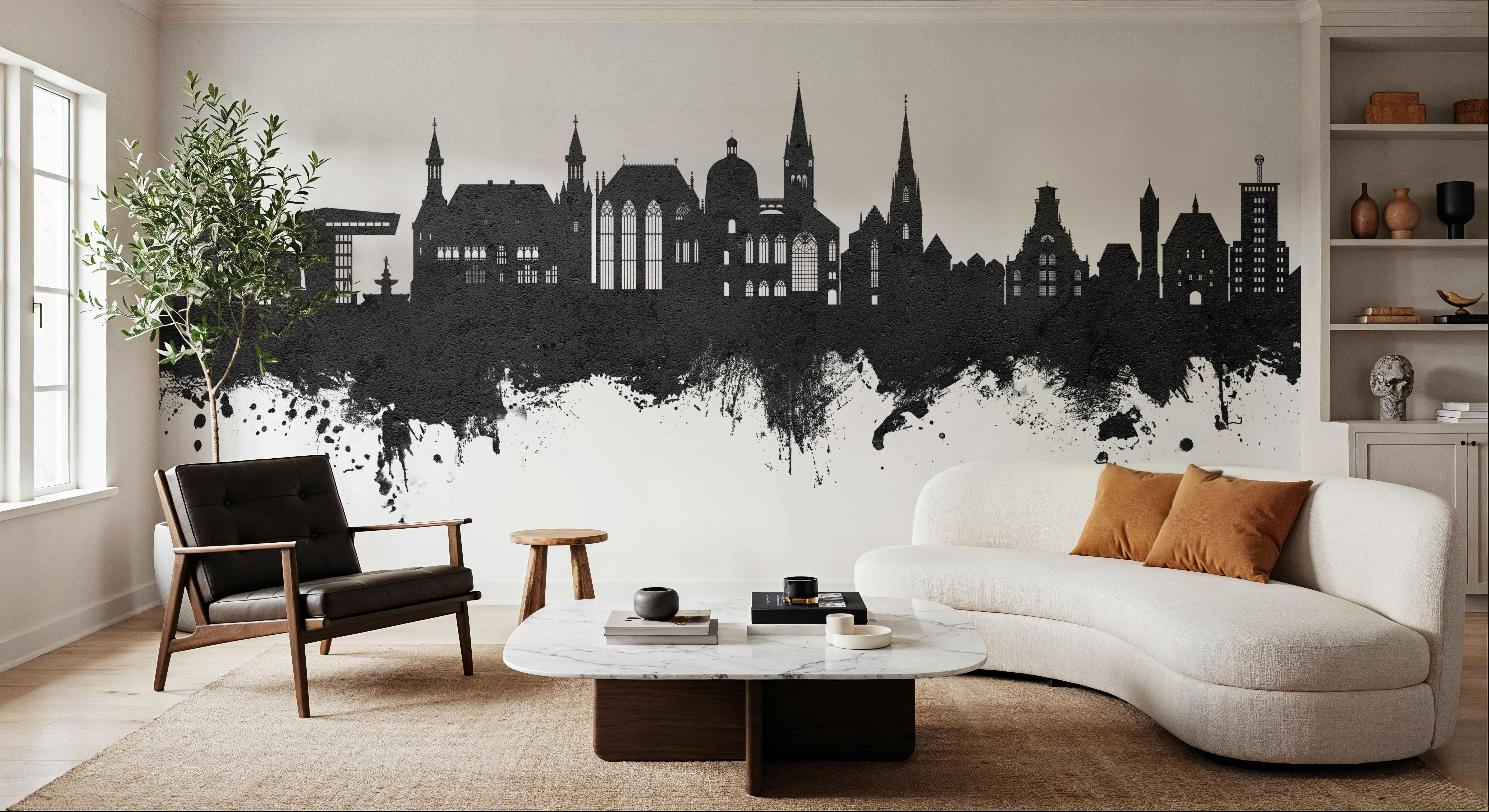 Aachen Germany Skyline Black & White