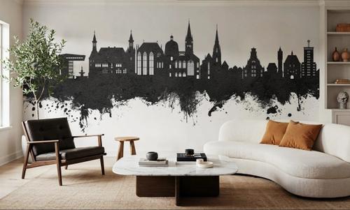 Aachen Germany Skyline Black & White