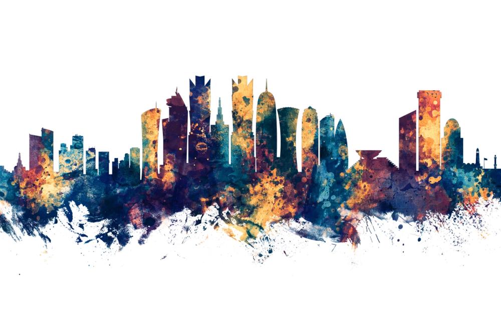 Doha Qatar Skyline Blue & Bronze