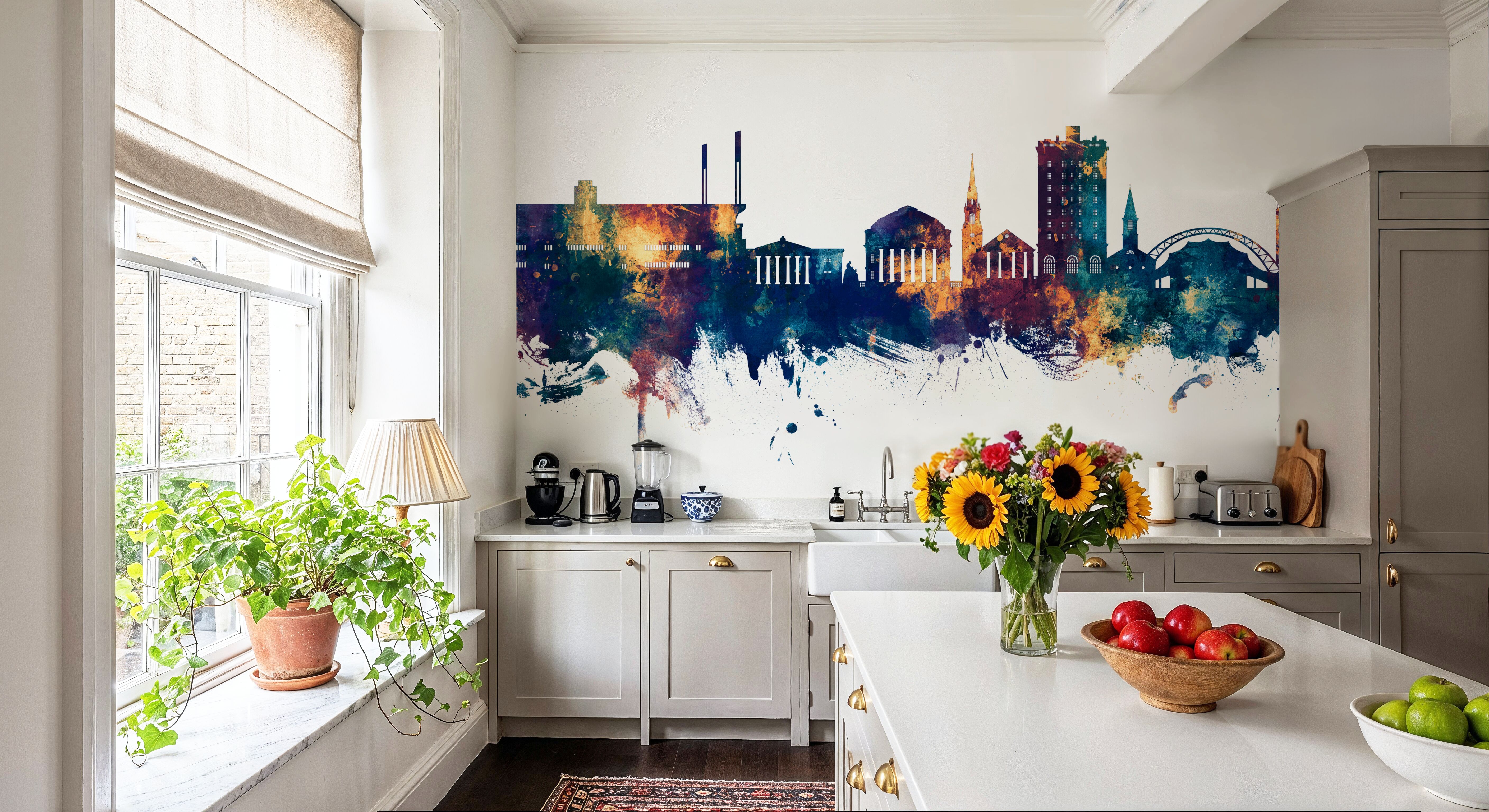 Charlottesville Virginia Skyline Blue & Bronze, Wallpaper