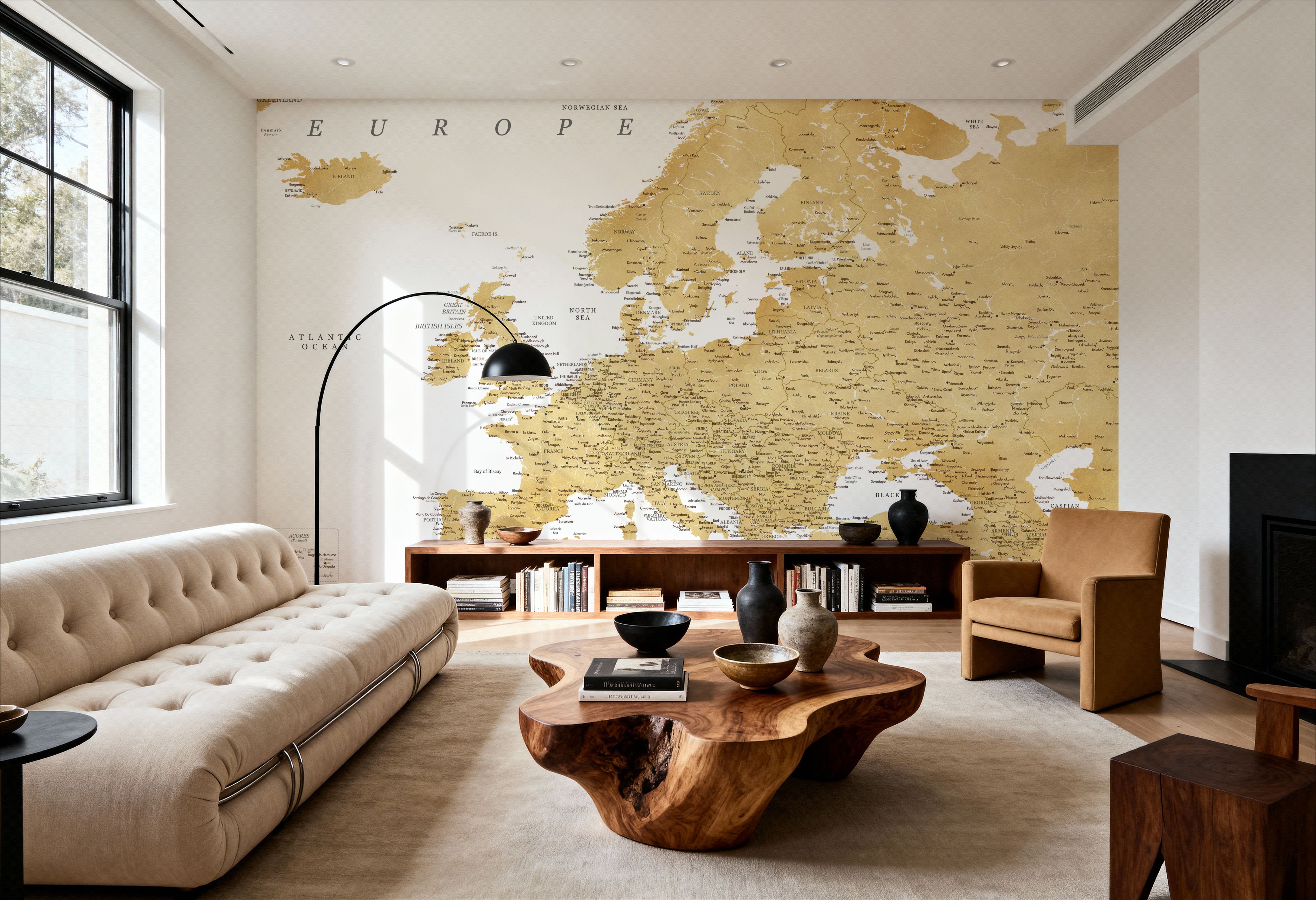 Wall Mural - Europe Map Detailed - Rossie - Cities Countries mural wallpaper - Dining Room - Wallism US - Premium, Textured or Peel & Stick