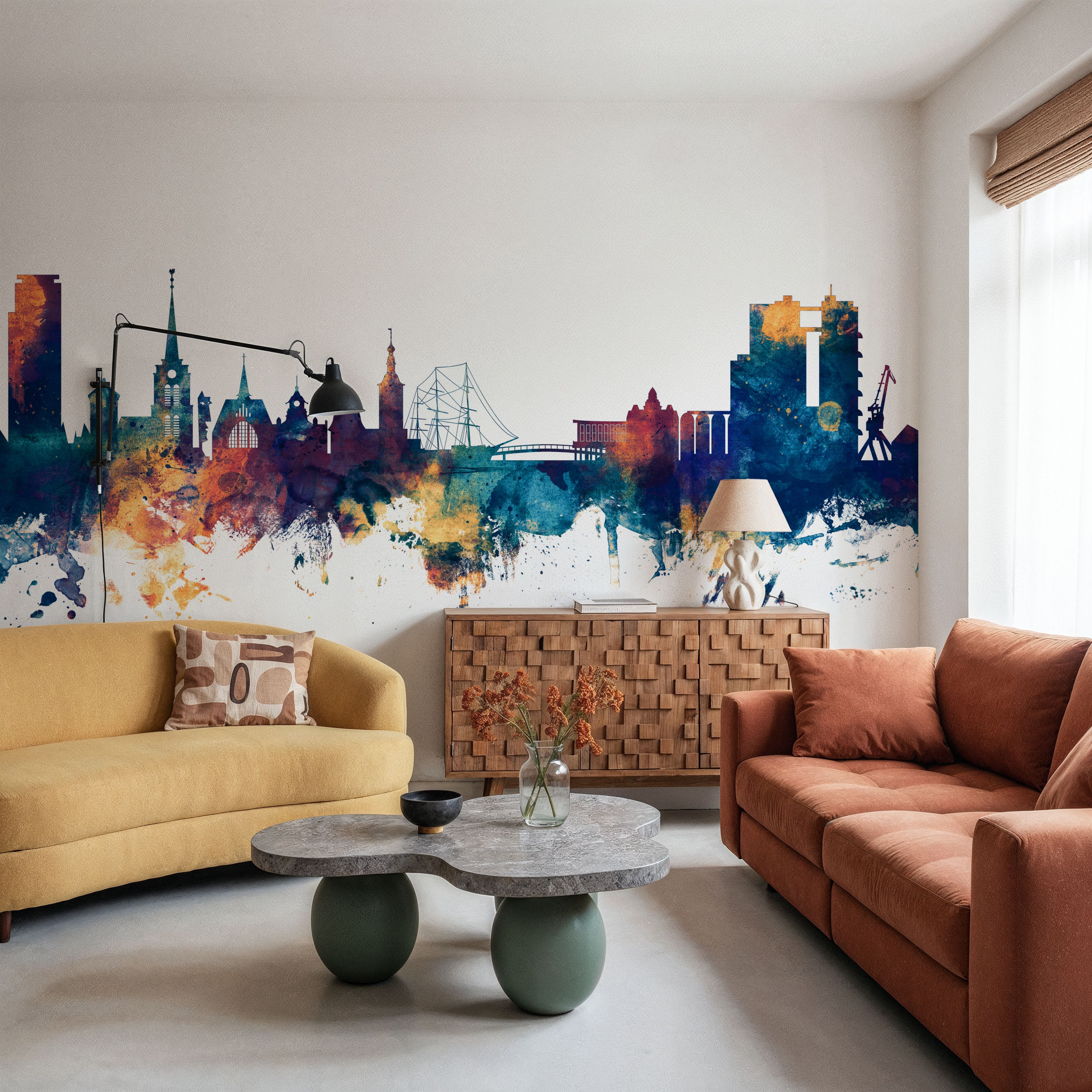 Halmstad Sweden Skyline Blue & Bronze