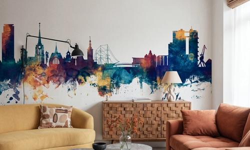 Halmstad Sweden Skyline Blue & Bronze