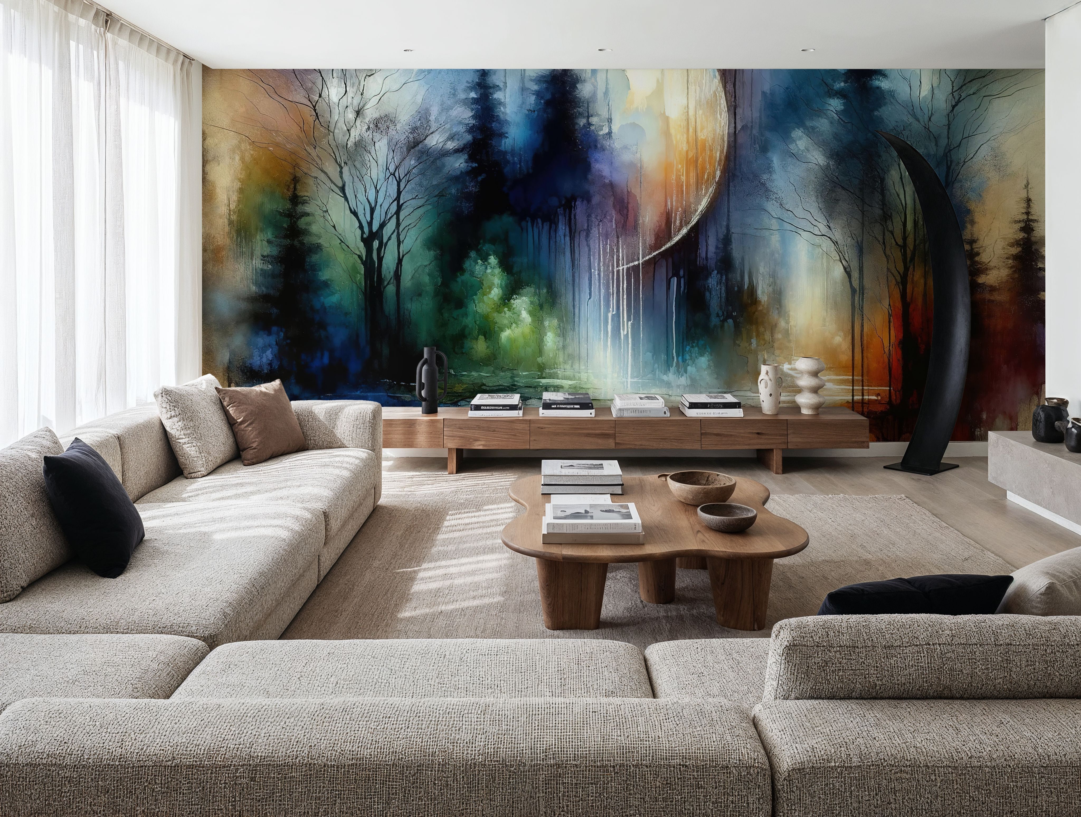 Watercolor Forest in Moonlight